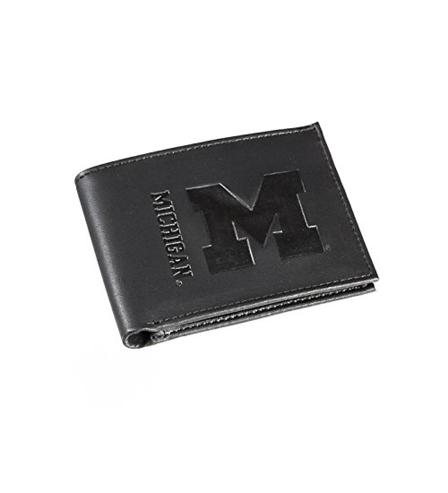Team Sports America NCAA Michigan Wolverines Black Wallet | Bi-Fold | Officially Licensed Stamped Logo | Made of Leather | Money and Card Organizer | Gift Box Included