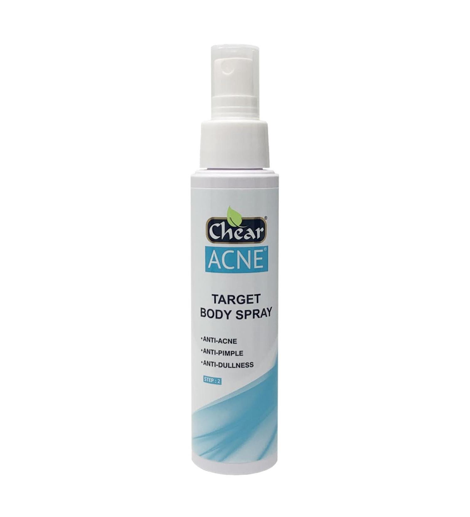 Chear Acne Target Body Spray 100ml - with Salicylic Acid Blemish Spot Treatments Scar Removal Pimple for Adults and Teens Back Shoulders Neck & Chest to improve Breakouts Blemishes