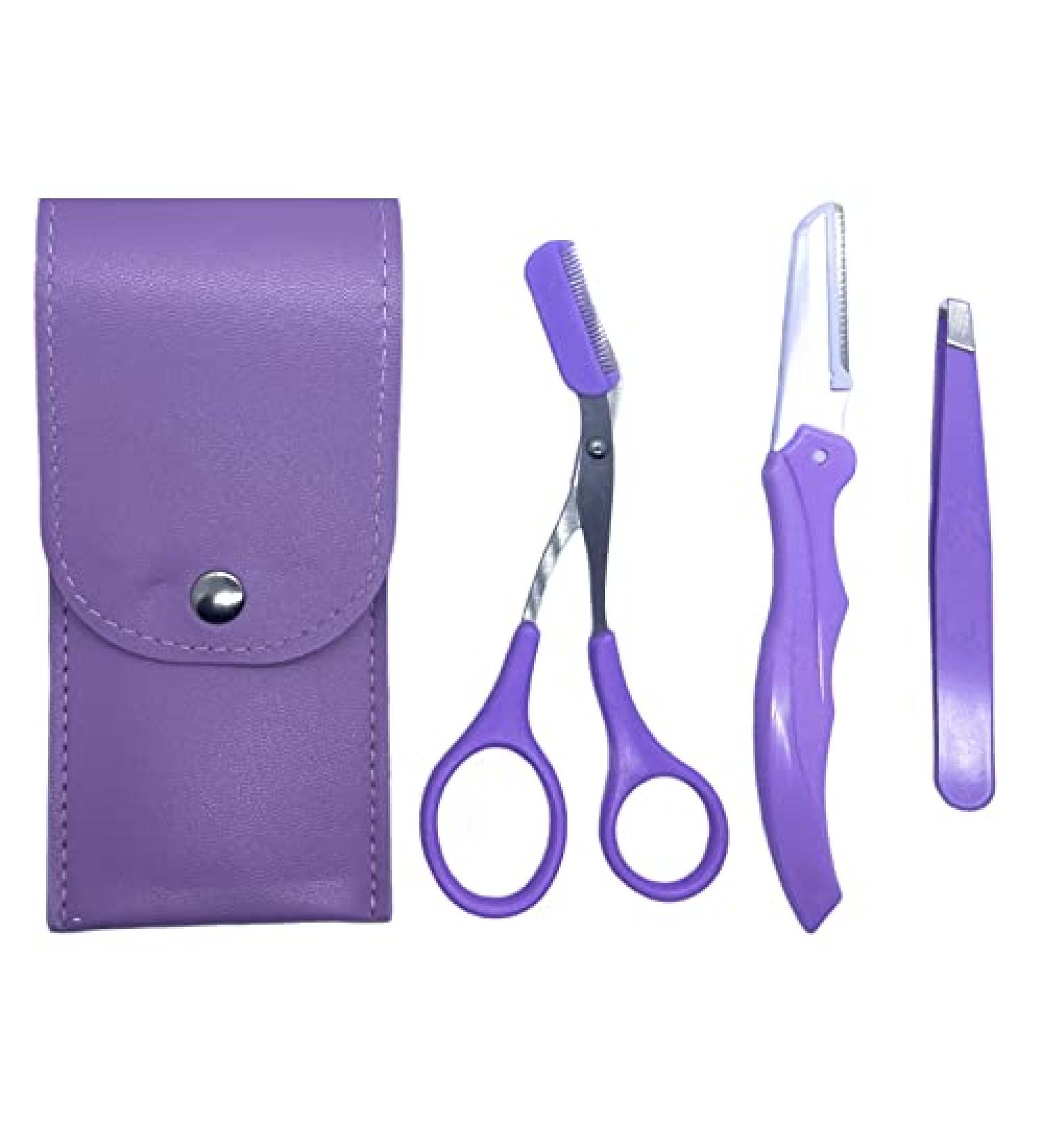 3PCS Eyebrow Trimmer Set with Comb, Cosmetic Hair Scissors & Razor Kit - Buy Online on SooperMarket.com
