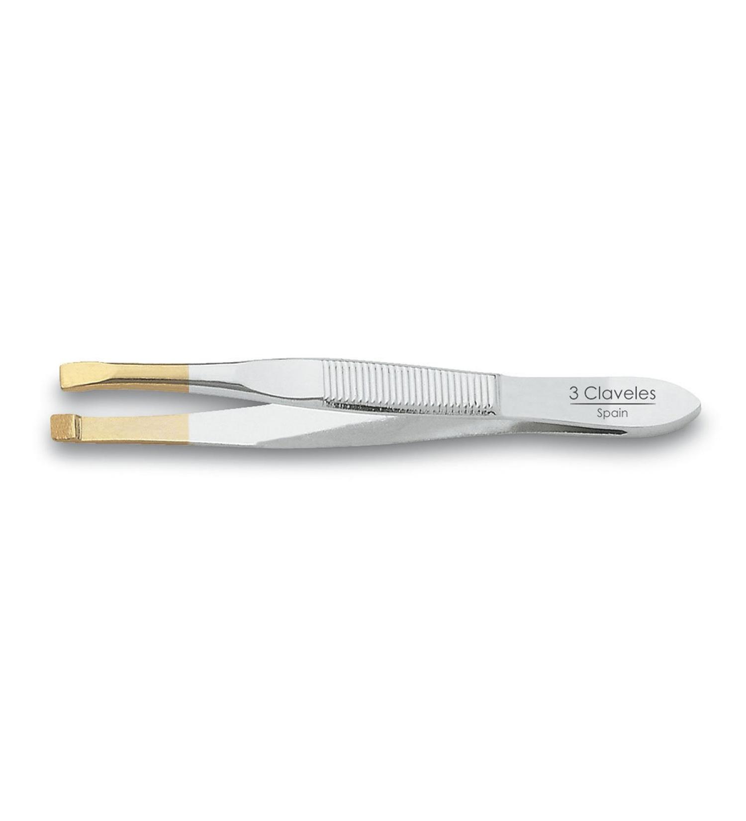 3 Claveles 12240 Straight Hair Tweezer Gold Tip 8 cm - Buy Online on SooperMarket.com