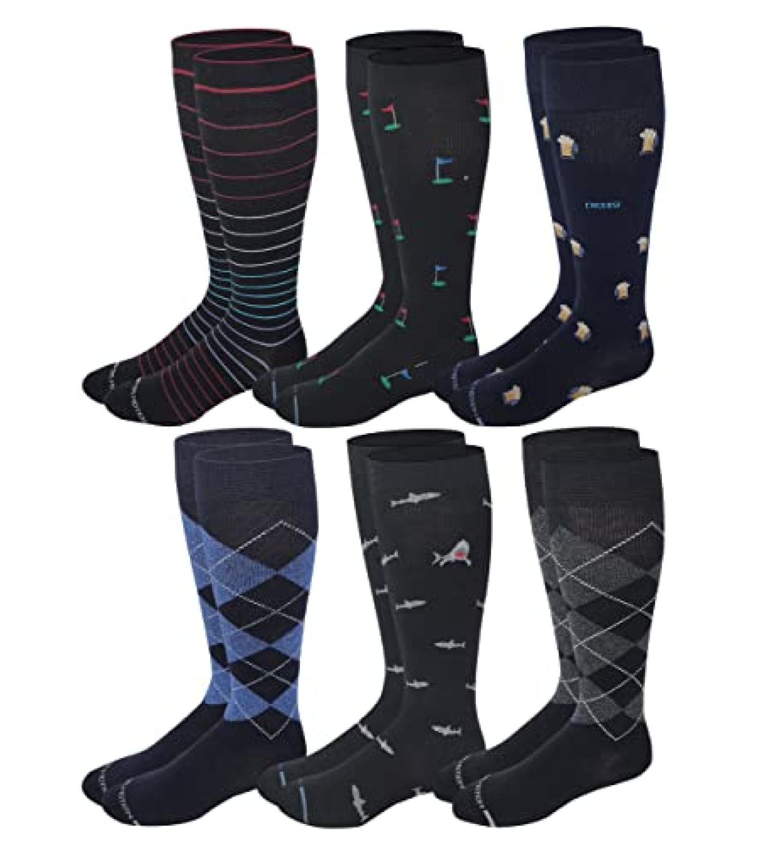 Dr. Motion 6 pairs Men compression Knee High socks Assorted
