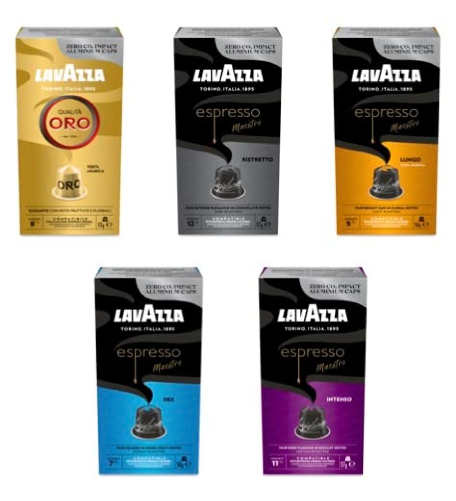 Lavazza Nespresso Compatible Aluminium CO2 Neutral Variety Pack. 5 packs of 10 Capsules (50 Capsules Total) - Buy Online on SooperMarket.com