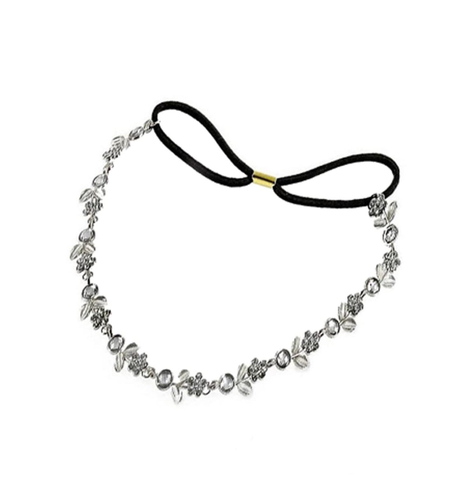 Women Silver Rhinestone Flower Hair Band Elastic Headband Headbands - Buy Online on SooperMarket.com