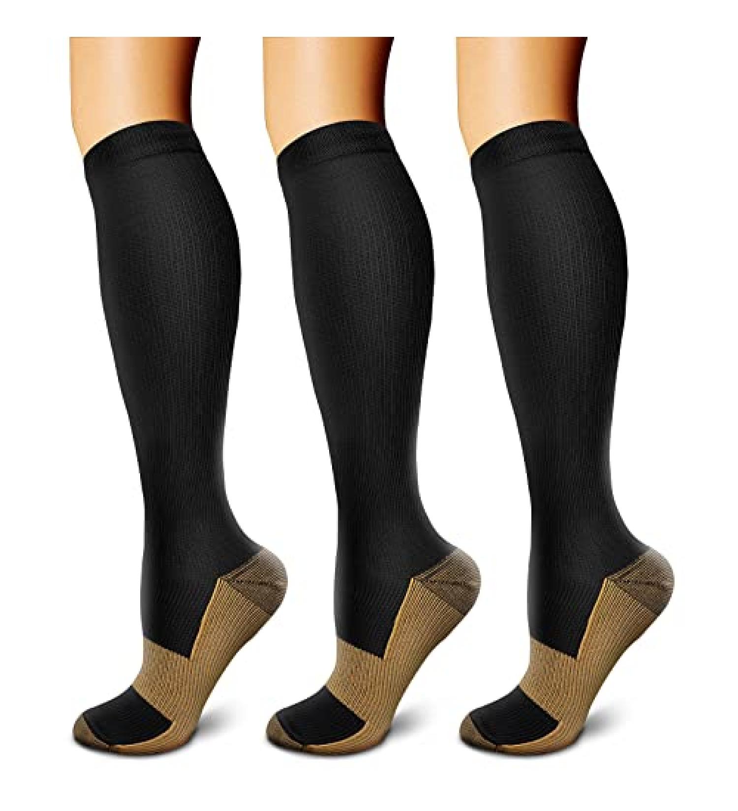 Copper Compression Socks (3 Pairs) 15-20 mmHg - Best for Athletic & Daily Use Men & Women, Running, Climbing Large-X-Large, Black - Buy Online on SooperMarket.com