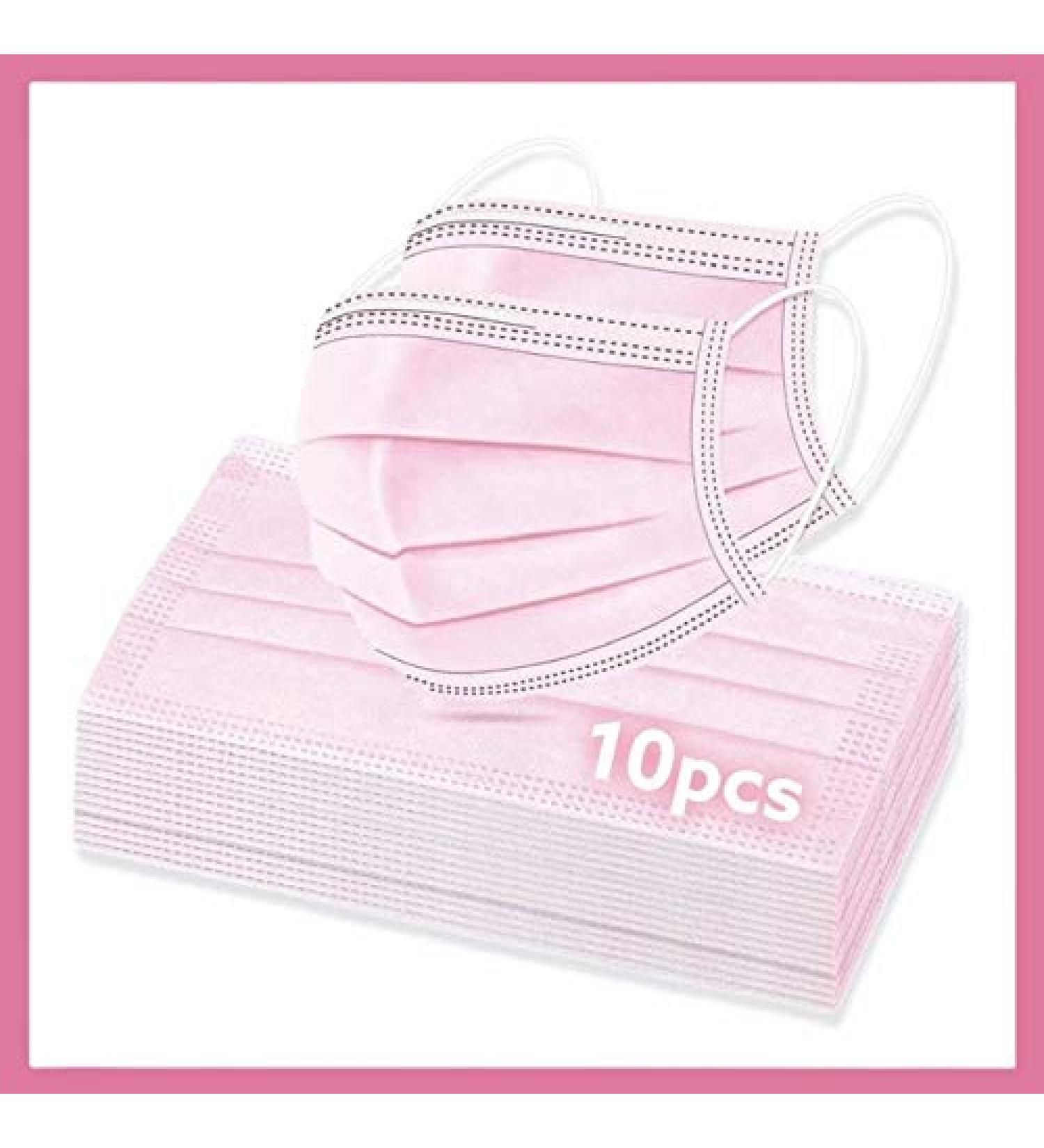 Pink Disposable Face Masks - 3 Ply Protection | 10 Pack | Ideal for Office Restaurant & Outdoor Use - Buy Online on SooperMarket.com