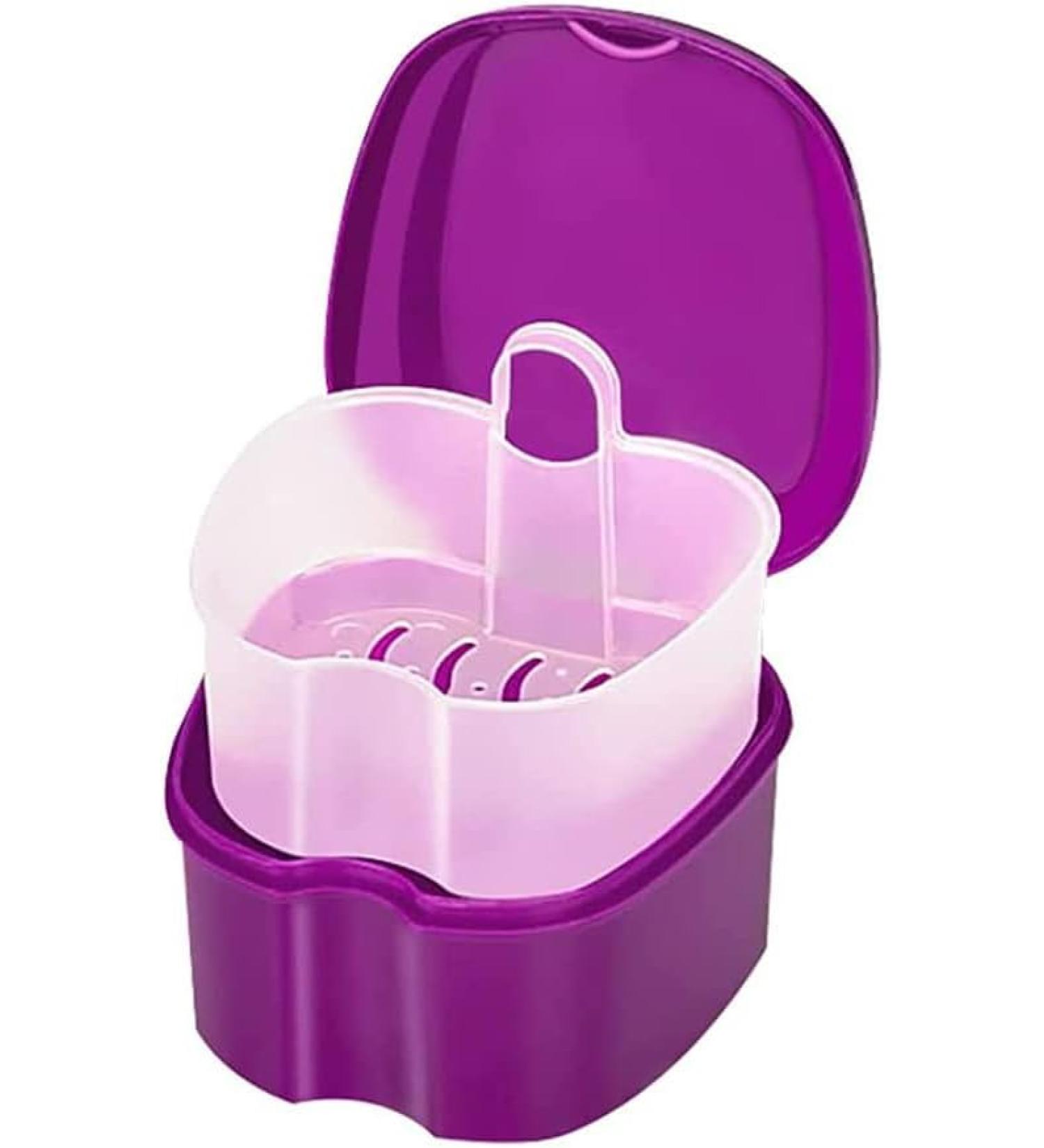 Denture Case Orthodontic Dental Retainer Box False Teeth Storage Container Dentures Container with Filter for Home & Travel Purple - Buy Online on SooperMarket.com