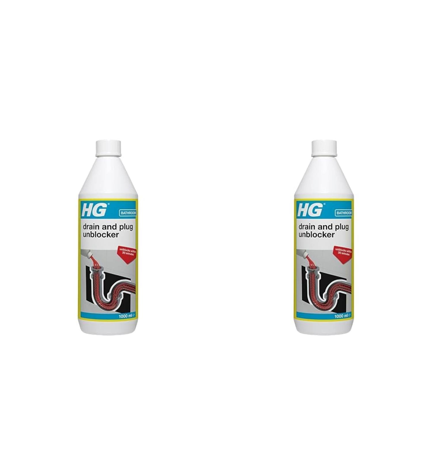 HG Drain and Plug Unblocker Effectively Removes Blockages Liquid Cleaner for Blocked Drain Pipes in Sinks or Shower Traps X2 Treatments 1L (Pack of 2) 1 l (Pack of 2) Drain and Plug Unblocker 1 l - Buy Online on SooperMarket.com