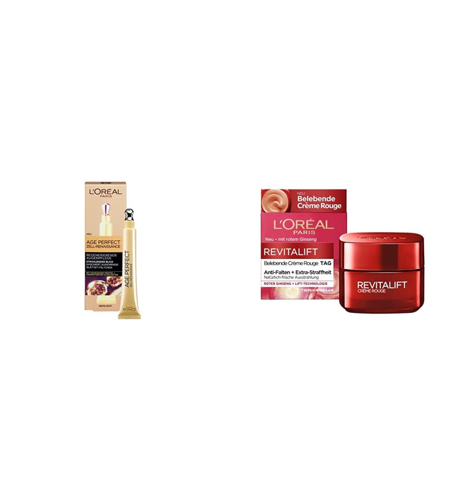 L'Or al Paris Eye Care Bundle - Age Perfect Anti-Aging Cream & Revitalift Cr me Rouge for Mature Skin - 15 ml & 50 ml | International Shipping Available - Buy Online on SooperMarket.com