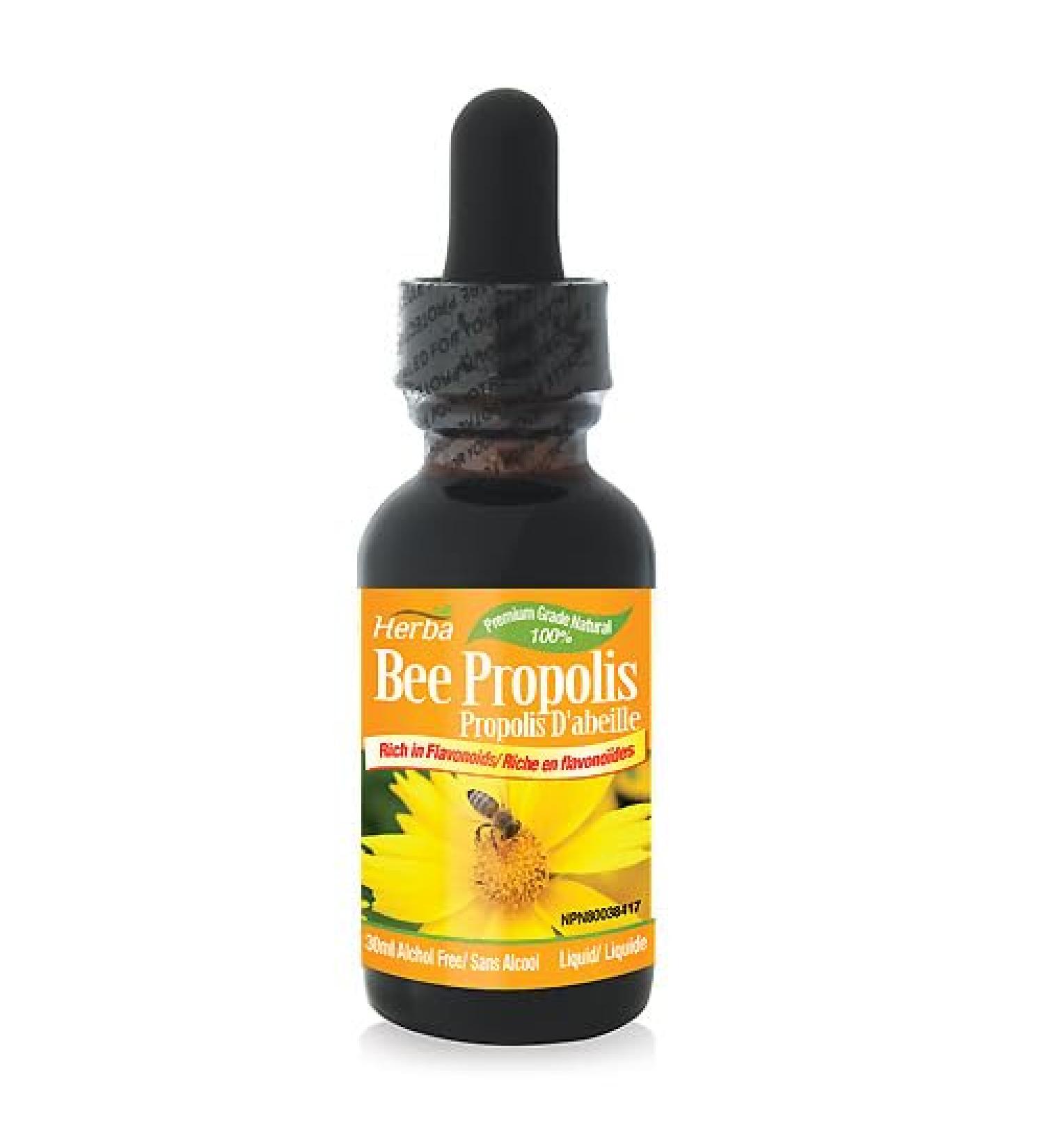 Herba Bee Propolis Liquid Drops 30ml - No Alcohol | Helps Relieve Sore Throats and Mouth Infections | Rich in Flavonoids | 100% Natural - Premium Grade | Made in Canada | Alcohol Free Liquid Drops - Buy Online on SooperMarket.com