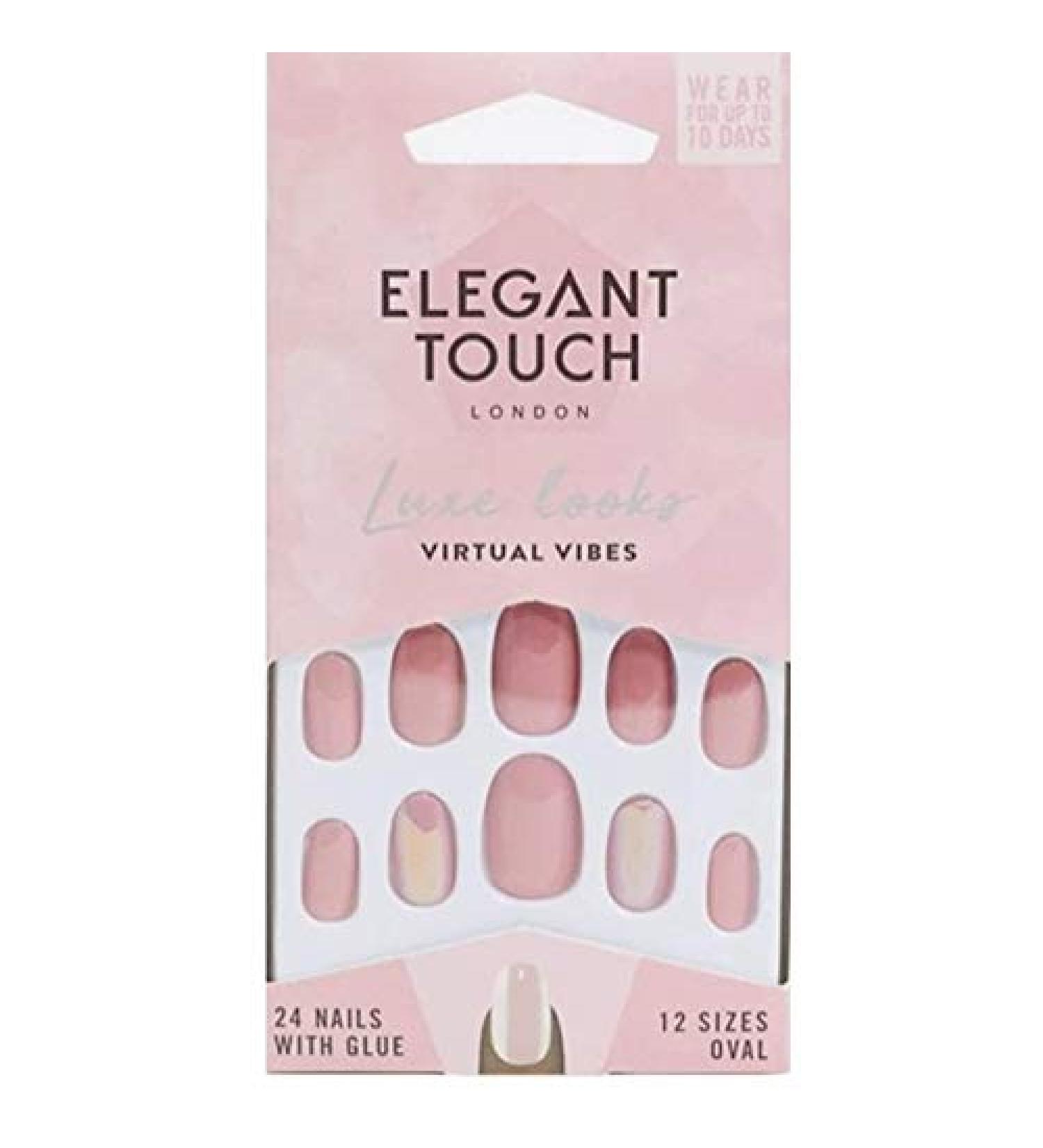 Elegant Touch Luxe Looks False Nails Collection Virtual Vibes 24 Oval Shaped Nails With Glue White 24 Piece Assortment