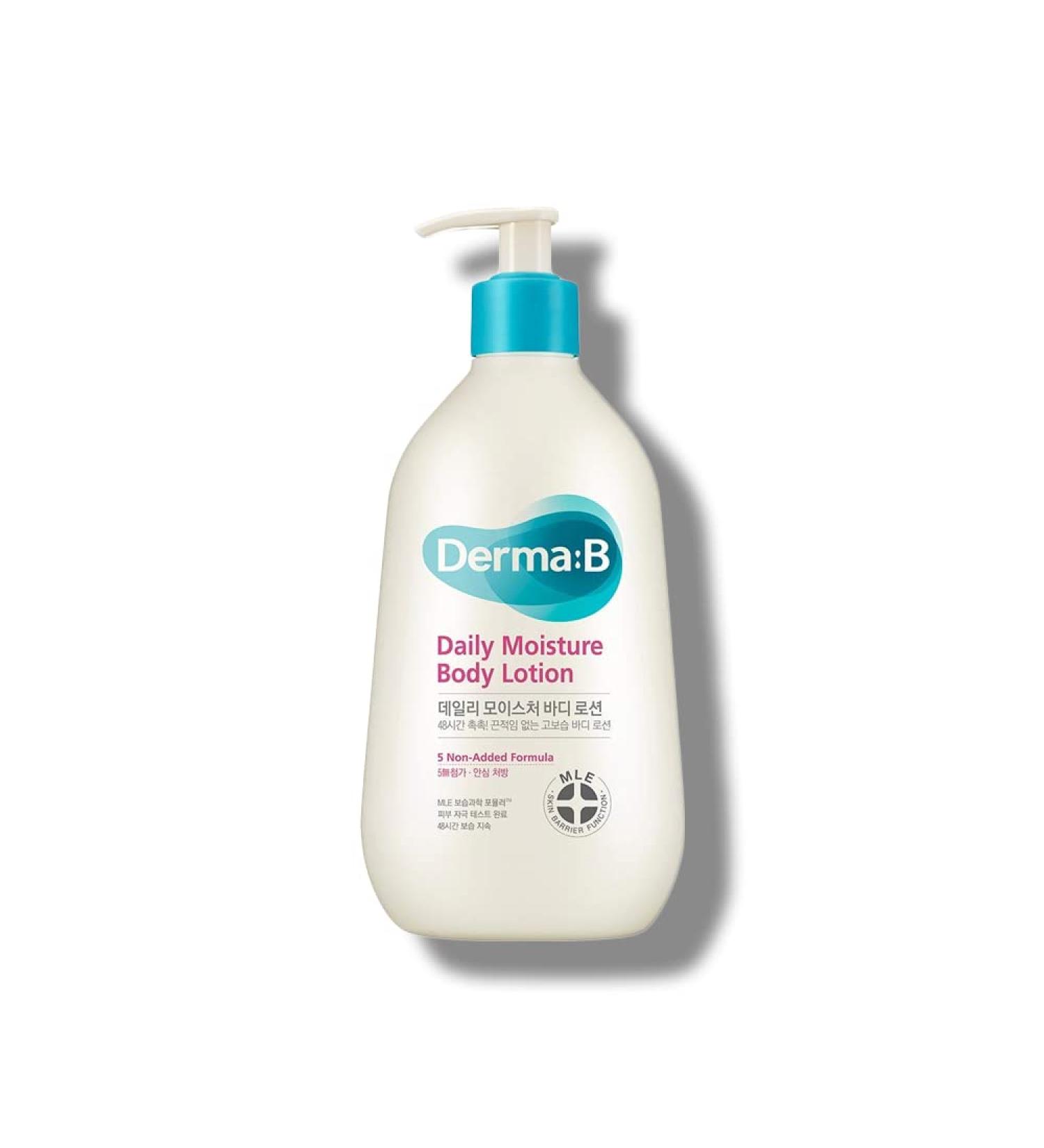 Derma B Daily Moisture Body Lotion 400ml - Non-Greasy Long-Lasting Moisturizer for Dry & Sensitive Skin - Infused with Olive Oil, Allantoin & Panthenol - Woody & Powdery Scented Kbeauty Skincare - Buy Online on SooperMarket.com