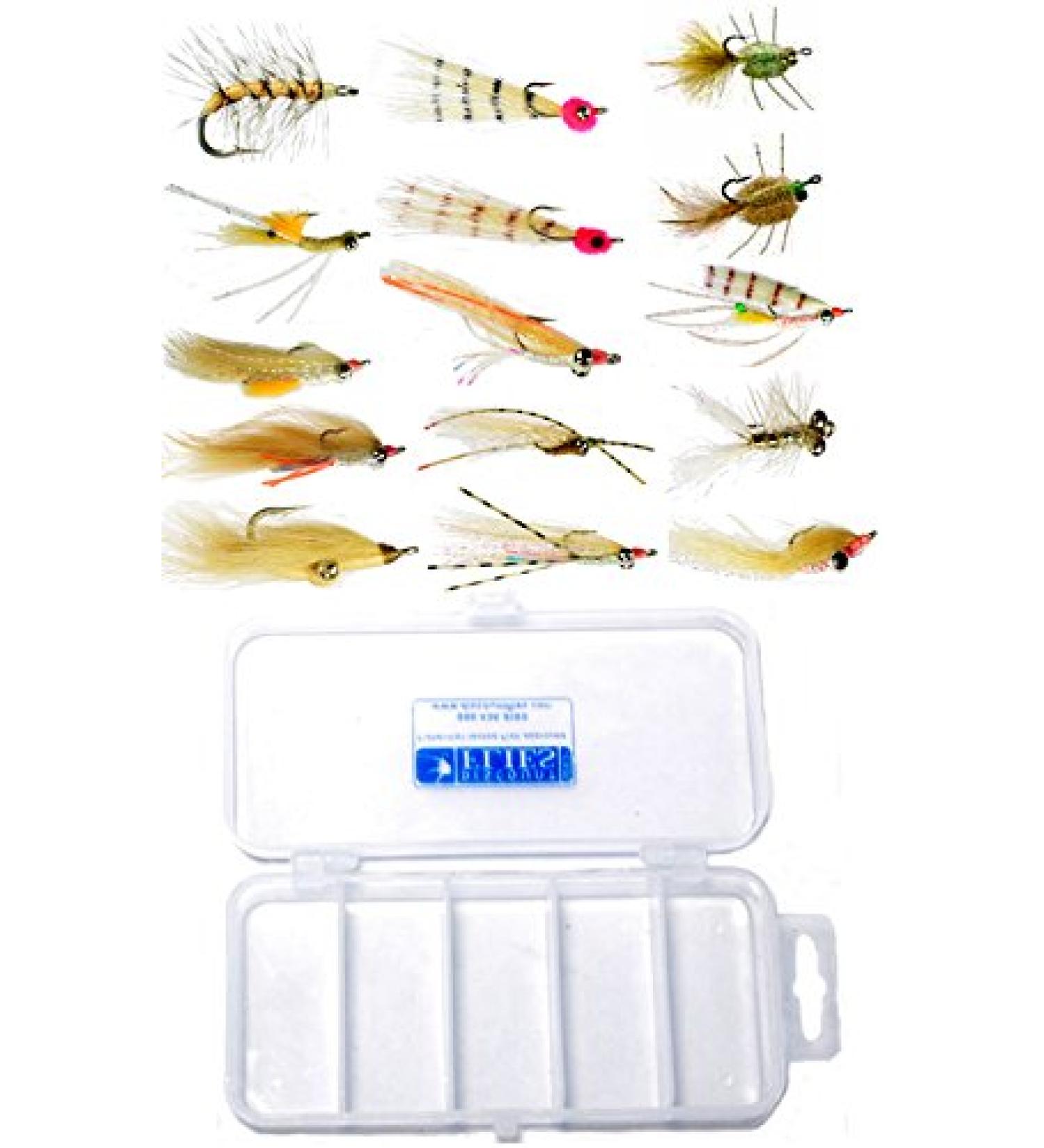 Discount Bonefish Fly Fishing DIY Kit - 15 Saltwater Flies & Fly Box - Realistic & Effective Gear for Strong Sharp Hooks - Fishing Accessories 15 Pack - Buy Online on SooperMarket.com
