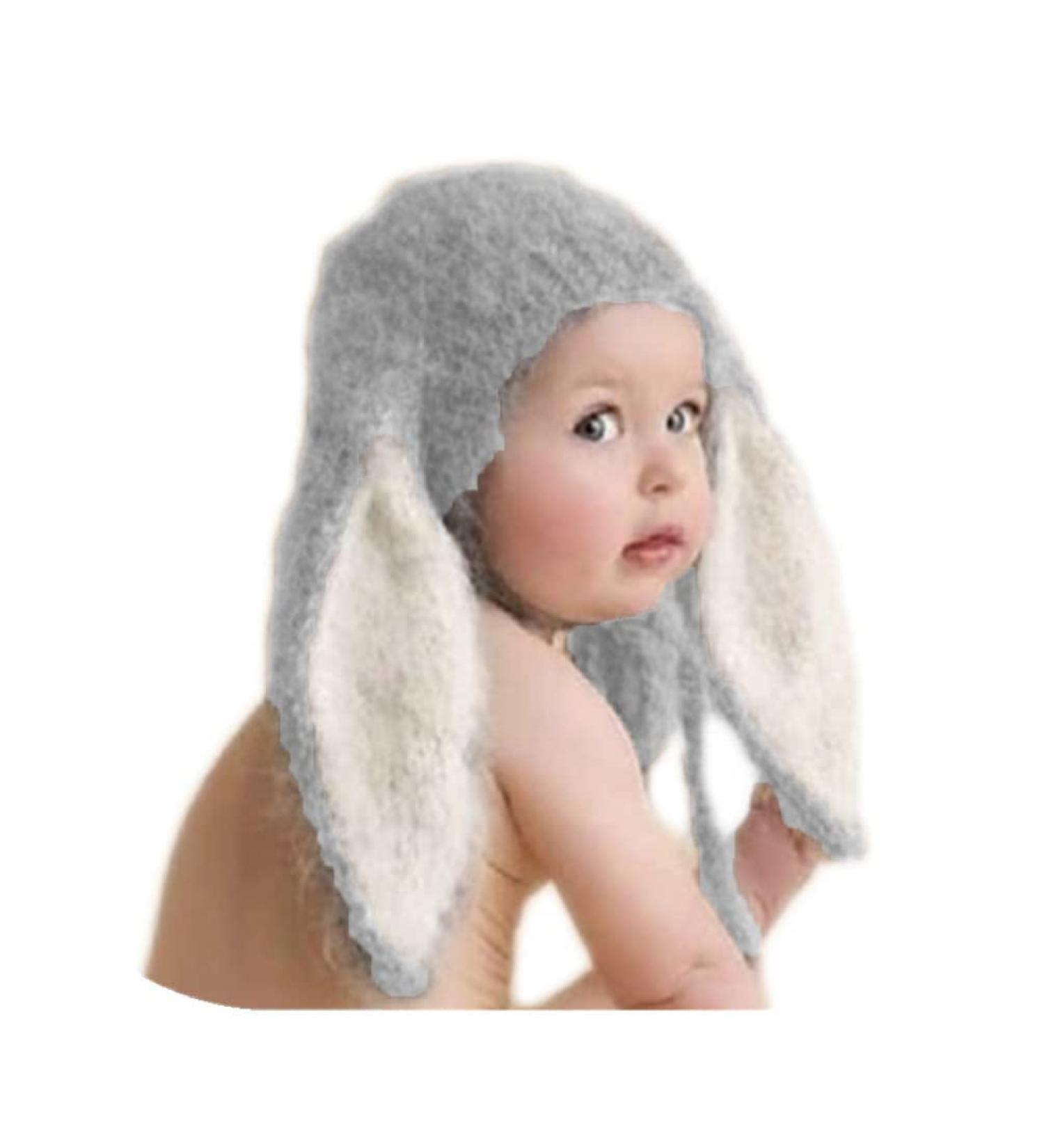 Newborn Bunny Hat Photography Props for Monthly Baby Boy and Girl Photo Shoots - Grey Crochet Costume with Big Ears - Buy Online on SooperMarket.com