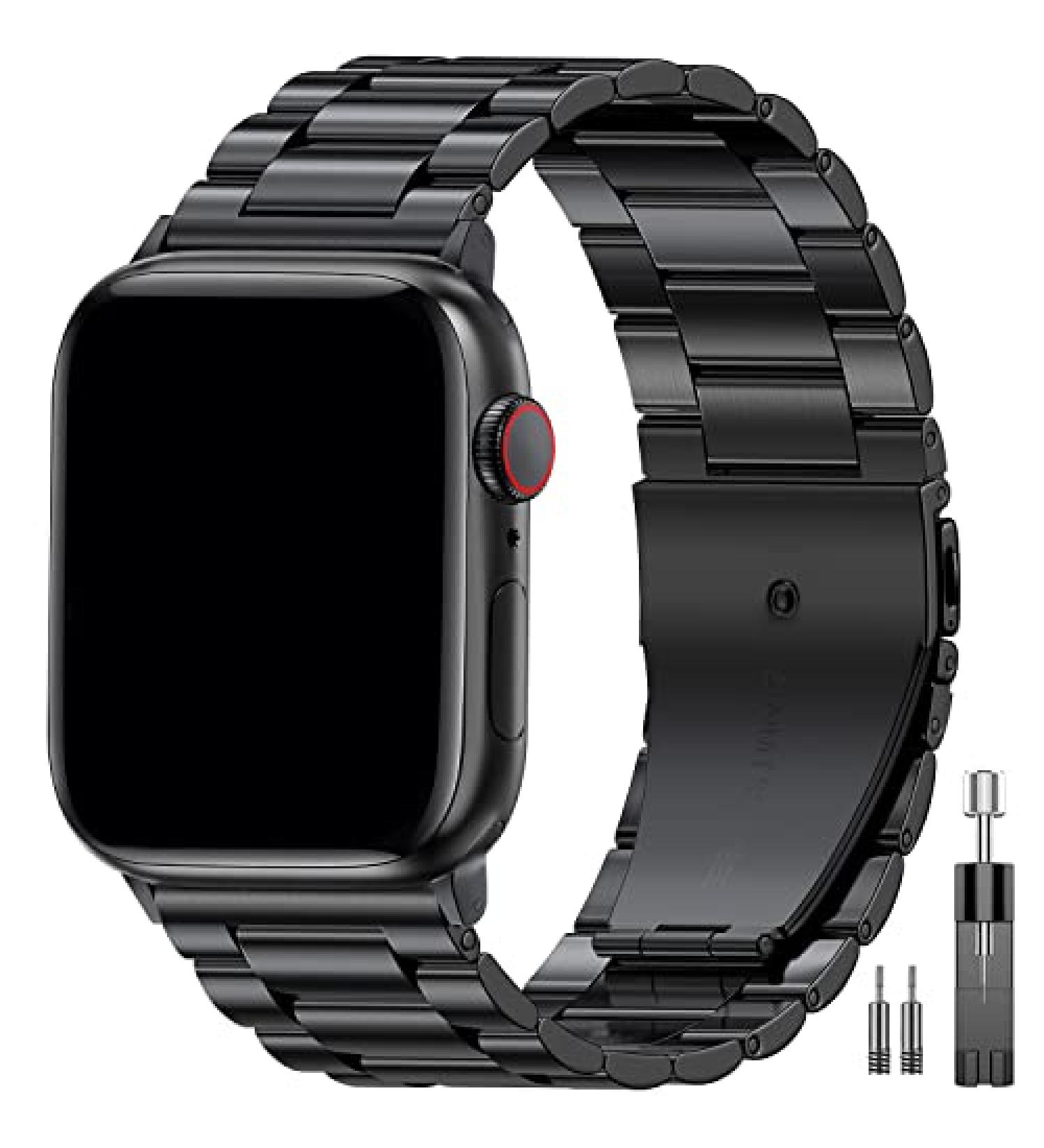EPULY Compatible with Apple Watch Band 49mm 45mm 44mm 42mm 41mm 40mm 38mm Business Stainless Steel Metal Wristband for iWatch SE & Series Ultra se 8/7/6/5/4/3/2/1 A-Black 45mm 44mm 42mm 49mm - Buy Online on SooperMarket.com