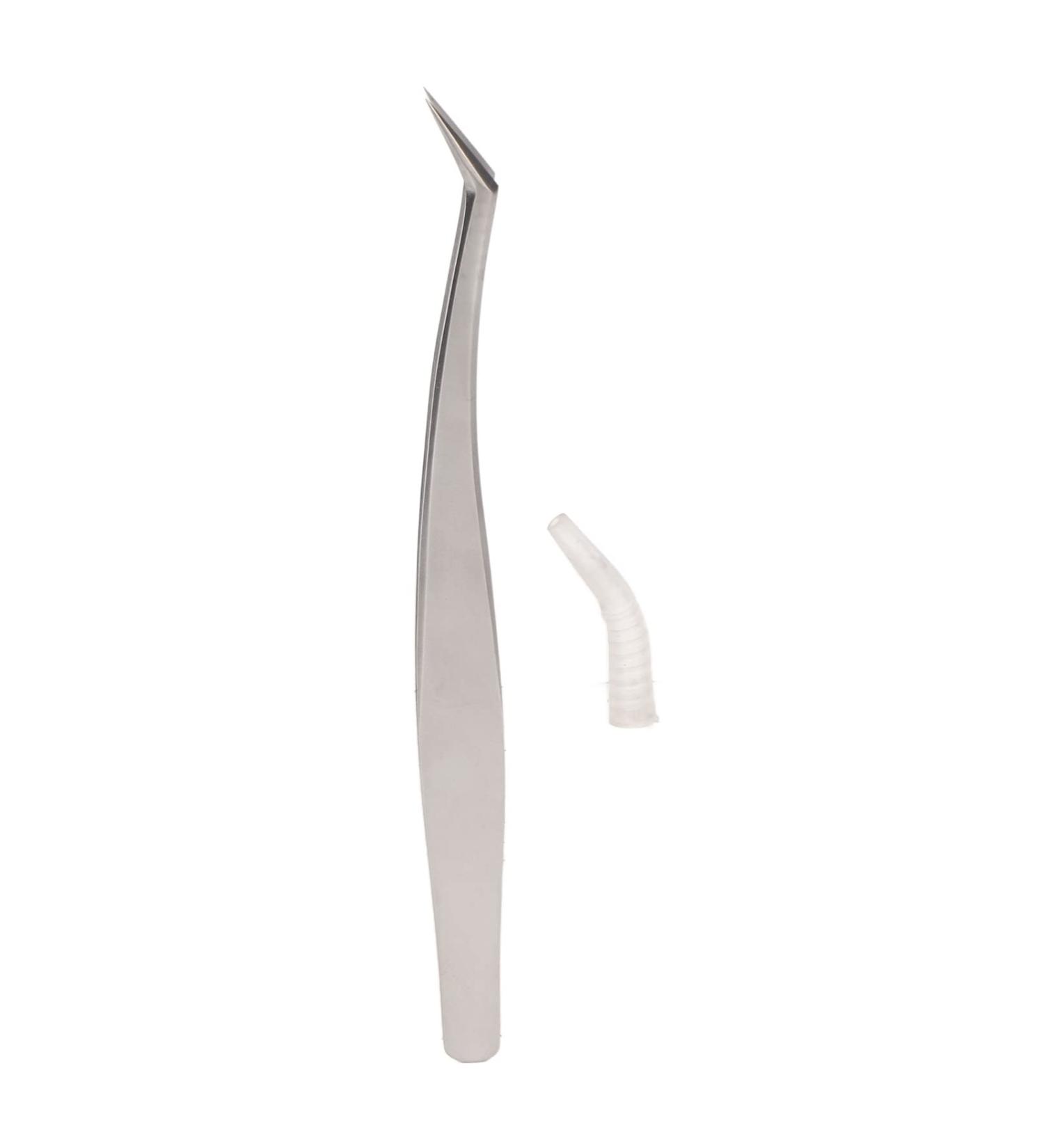 Eyelash Extension Tweezers - Silver Stainless Steel Slanted Manicure Tweezers for Precision Application - Buy Online on SooperMarket.com