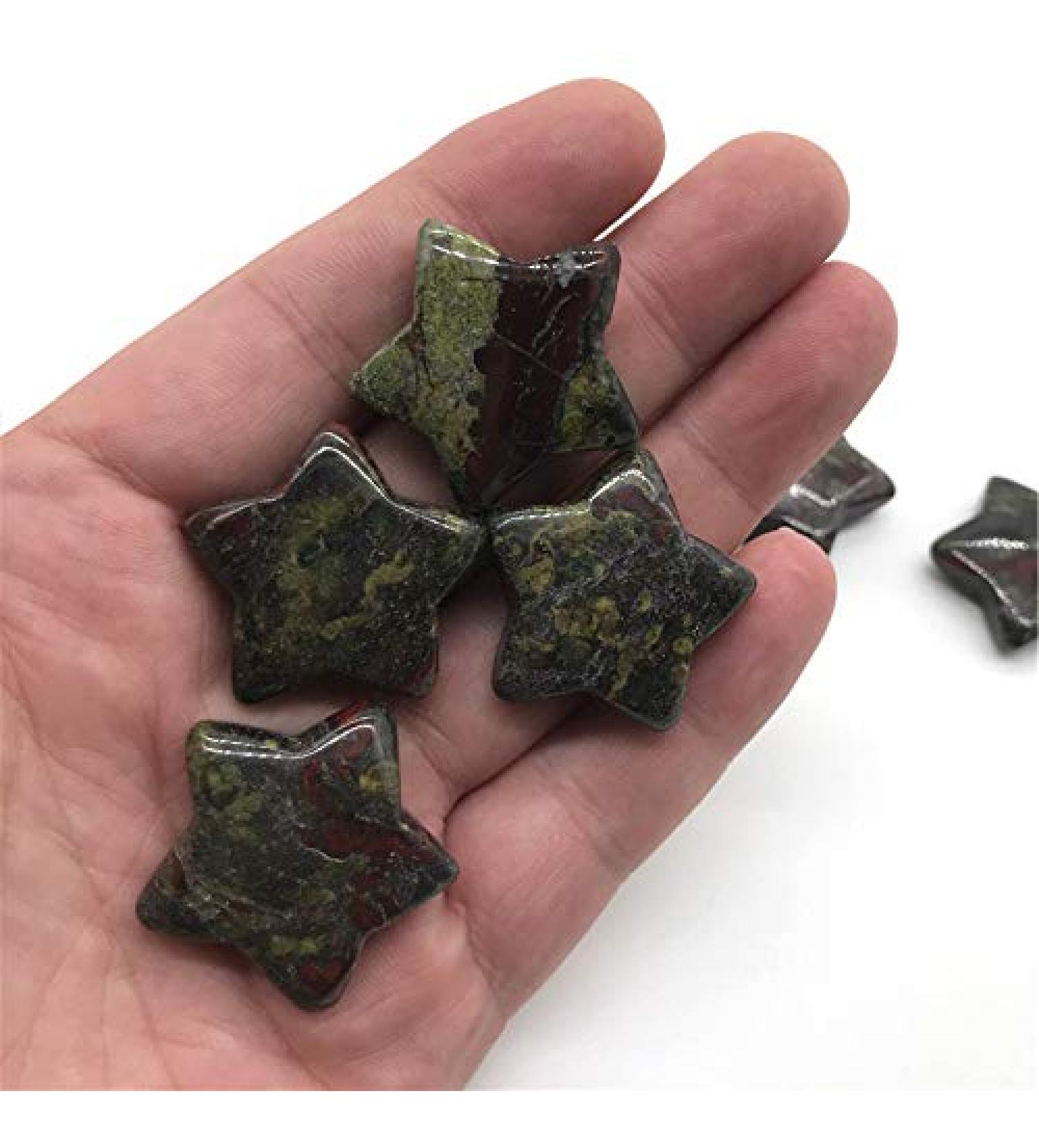 2 pc Natural Gemstone Crystal Dragon Blood Stone Engraving Five-Pointed Star Chakra Reiki Balancing - Buy Online on SooperMarket.com