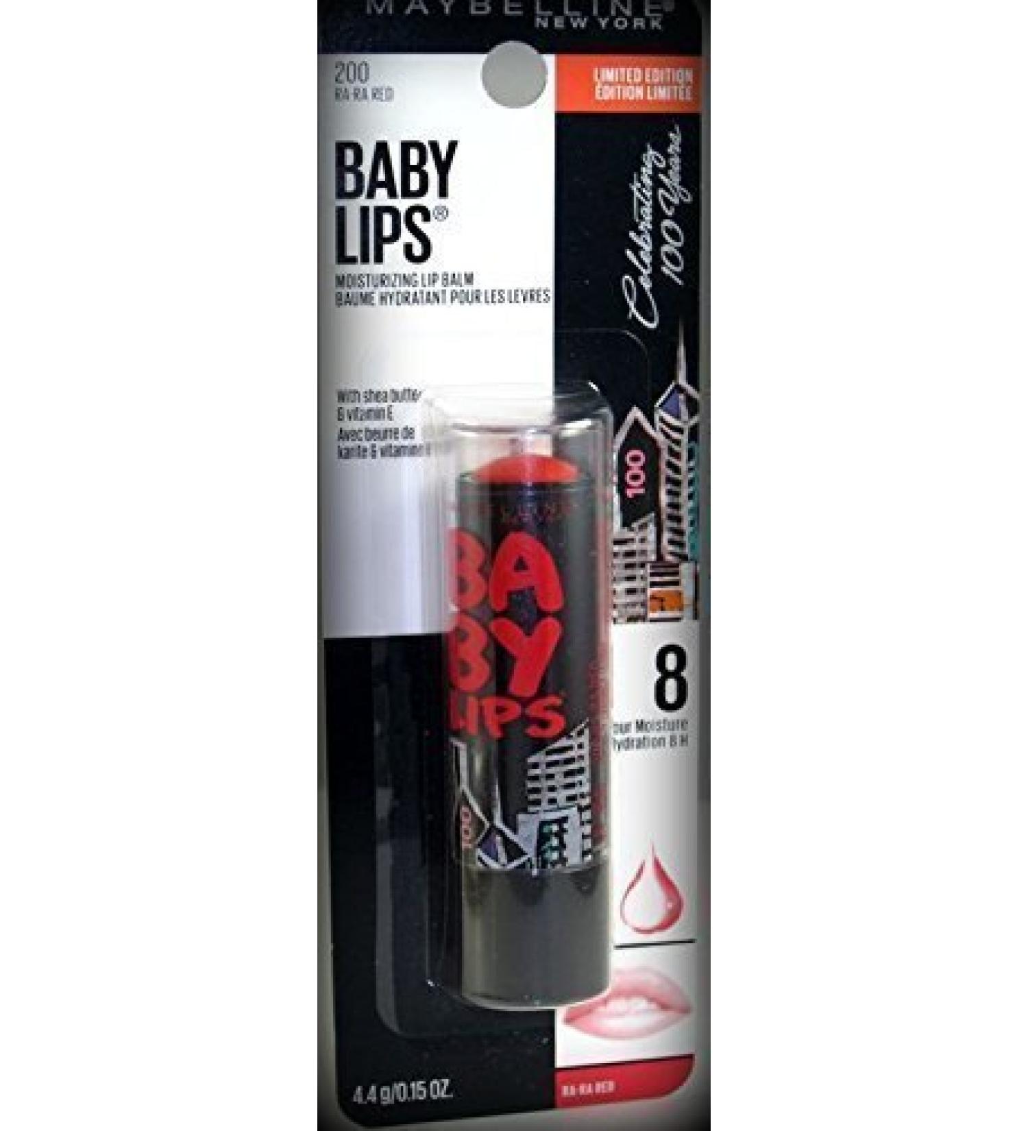 Maybelline Baby Lips 100 Year Anniversary Limited Edition Moisturizing Lip Balm # 200 Ra Ra Red .15 oz (Quantity 1)