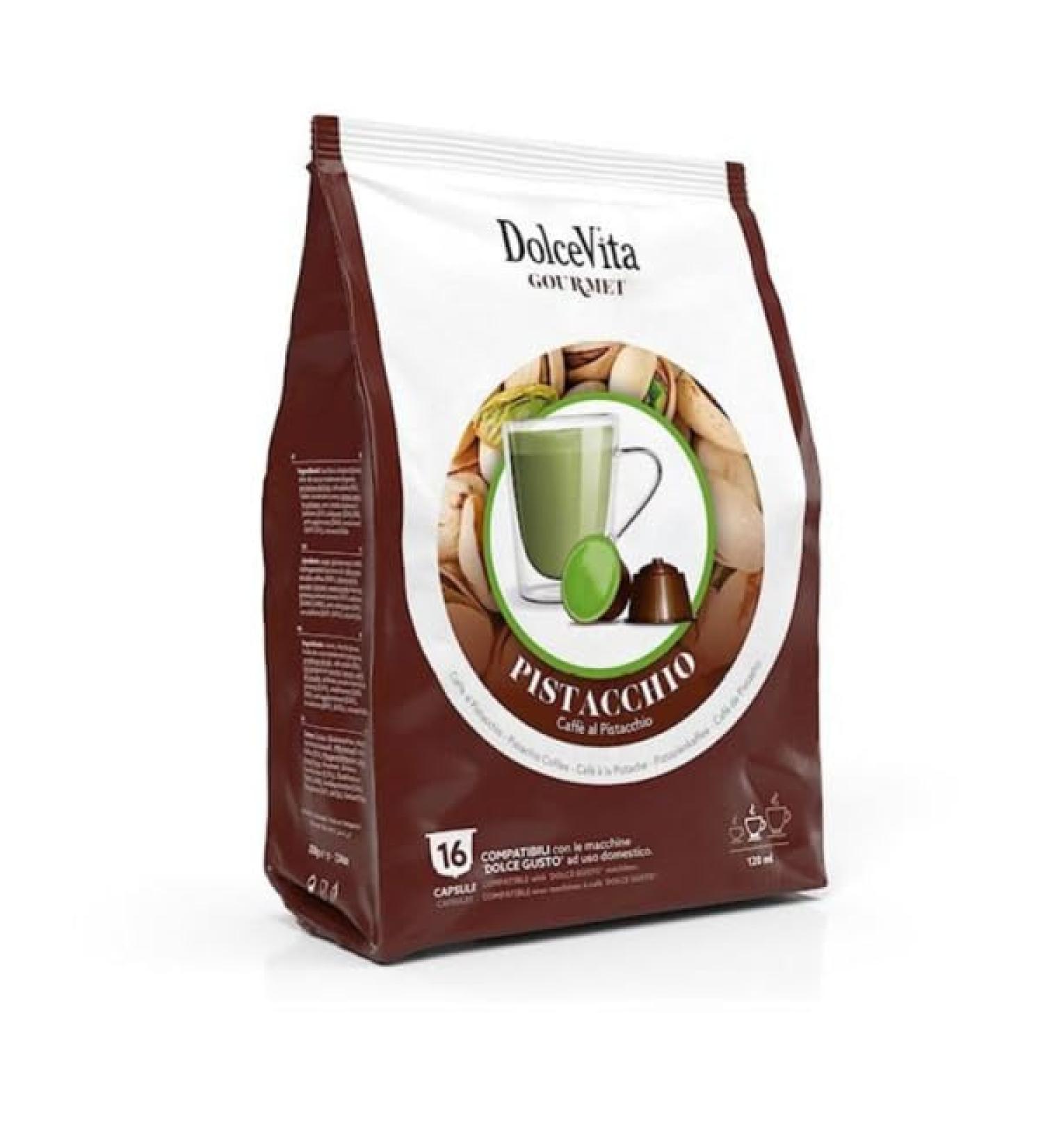 Pistachio Gourmet Coffee: Rich medium blend with nutty indulgence. Compatible with Dolce Gusto Machines Elevate your coffee experience with premium Italian Ground Coffee - Buy Online on SooperMarket.com