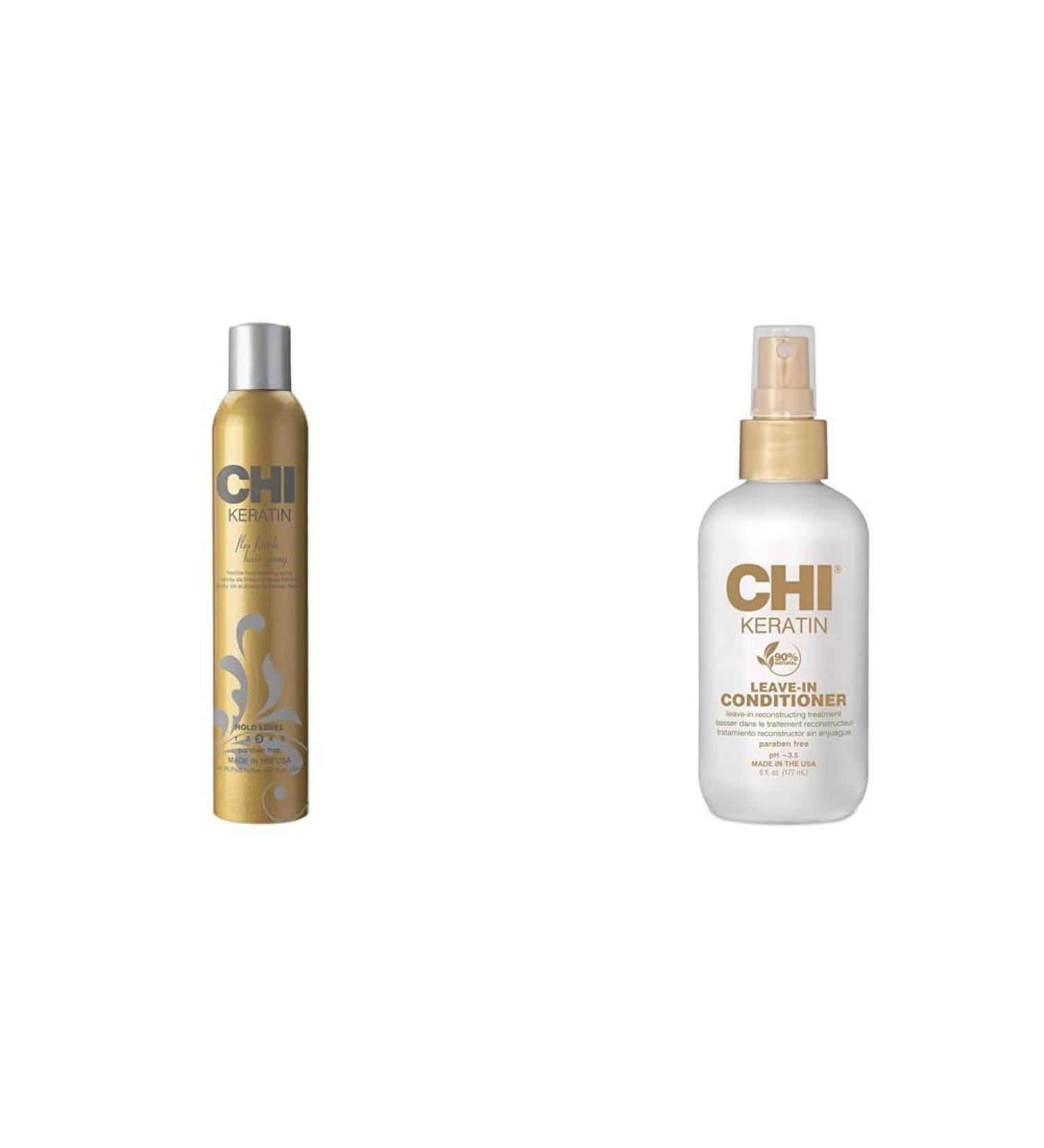 CHI Keratin Flex Finish Hair Spray 10 oz & Keratin Leave-in Conditioner 6 Fl Oz - Buy Online on SooperMarket.com