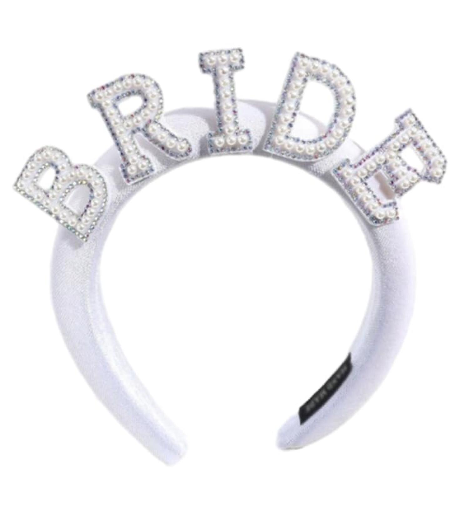 Bride Headband for Bridal Shower Bachelorettes Party Artificial Pearl Hairhoop Elegant Headband CarnivalParty Headpiece Velvet style - Buy Online on SooperMarket.com