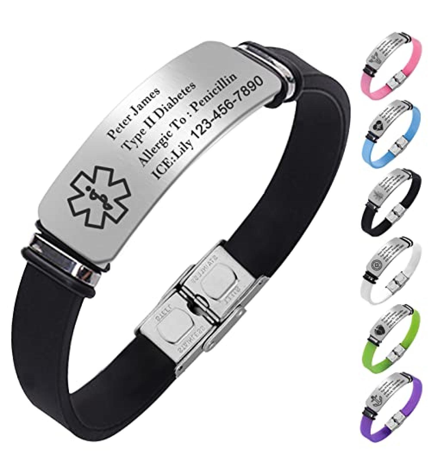 Skartam Personalized Medical Alert Bracelets | Custom Silicone ID Wristband for Men, Women & Kids | Engraved Picture Logo & Text | Sport Emergency Bracelet - Buy Online on SooperMarket.com