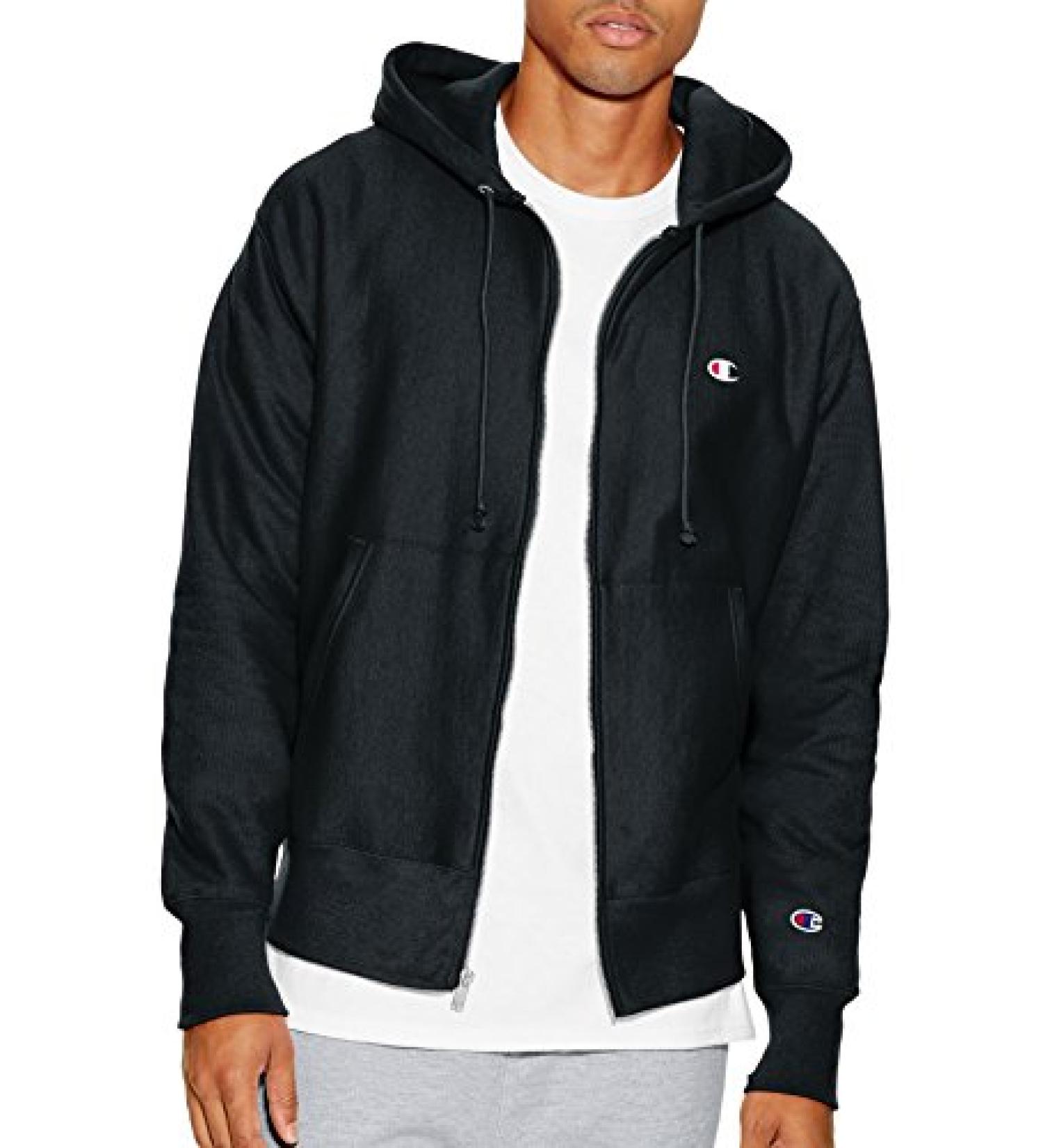 Champion Men's Reverse Weave Full-Zip Hoodie - Black | Drawstring Hoodie Jacket - Buy Online on SooperMarket.com