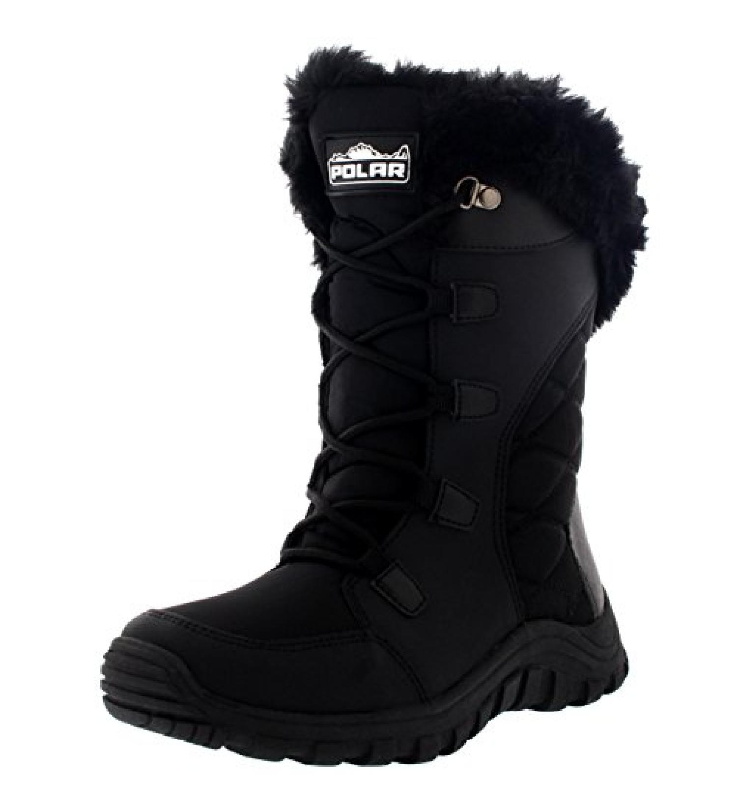 Polar Women's Quilted Faux Fur Cuff Winter Boots - Black | Duck Rubber Sole | Snow & Rain Outdoor Boot - Buy Online on SooperMarket.com
