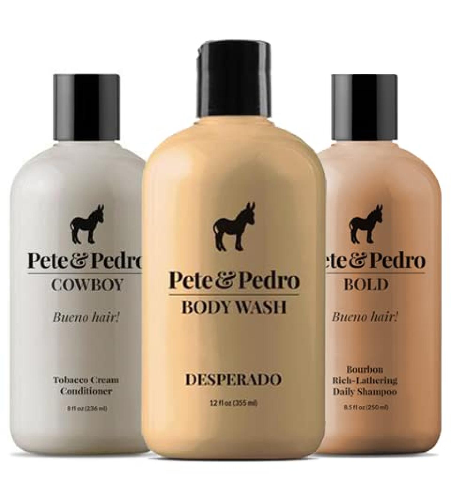 Pete & Pedro BAD BOY KIT | Bold Shampoo Cowboy Conditioner & Desperado Body Wash - Shark Tank Featured Men's Bodycare Set | International Shipping Available - Buy Online on SooperMarket.com