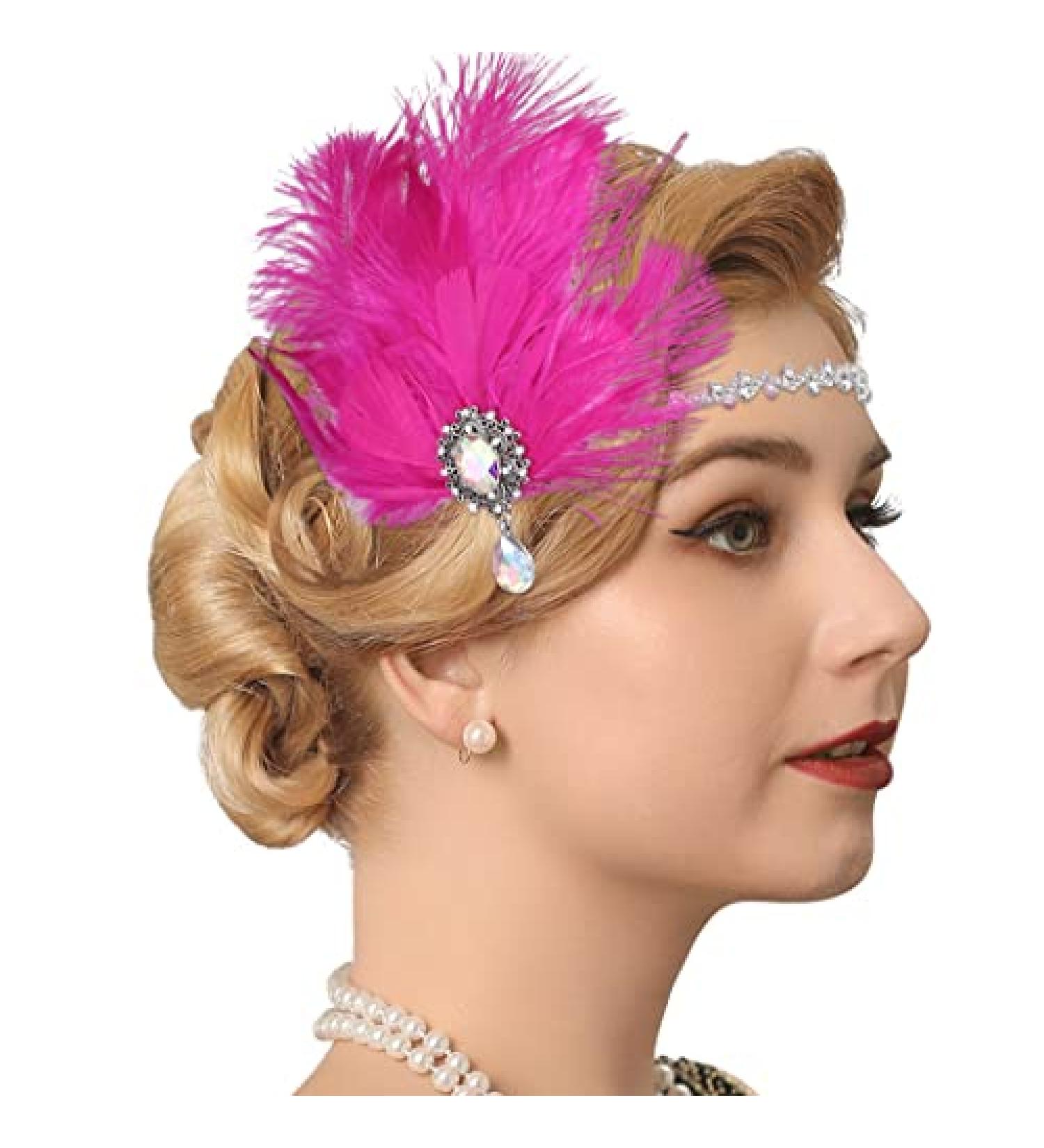 GENBREE 1920s Flapper Headpiece - Rose Red Feather Rhinestone Gatsby Headband for Women - Buy Online on SooperMarket.com