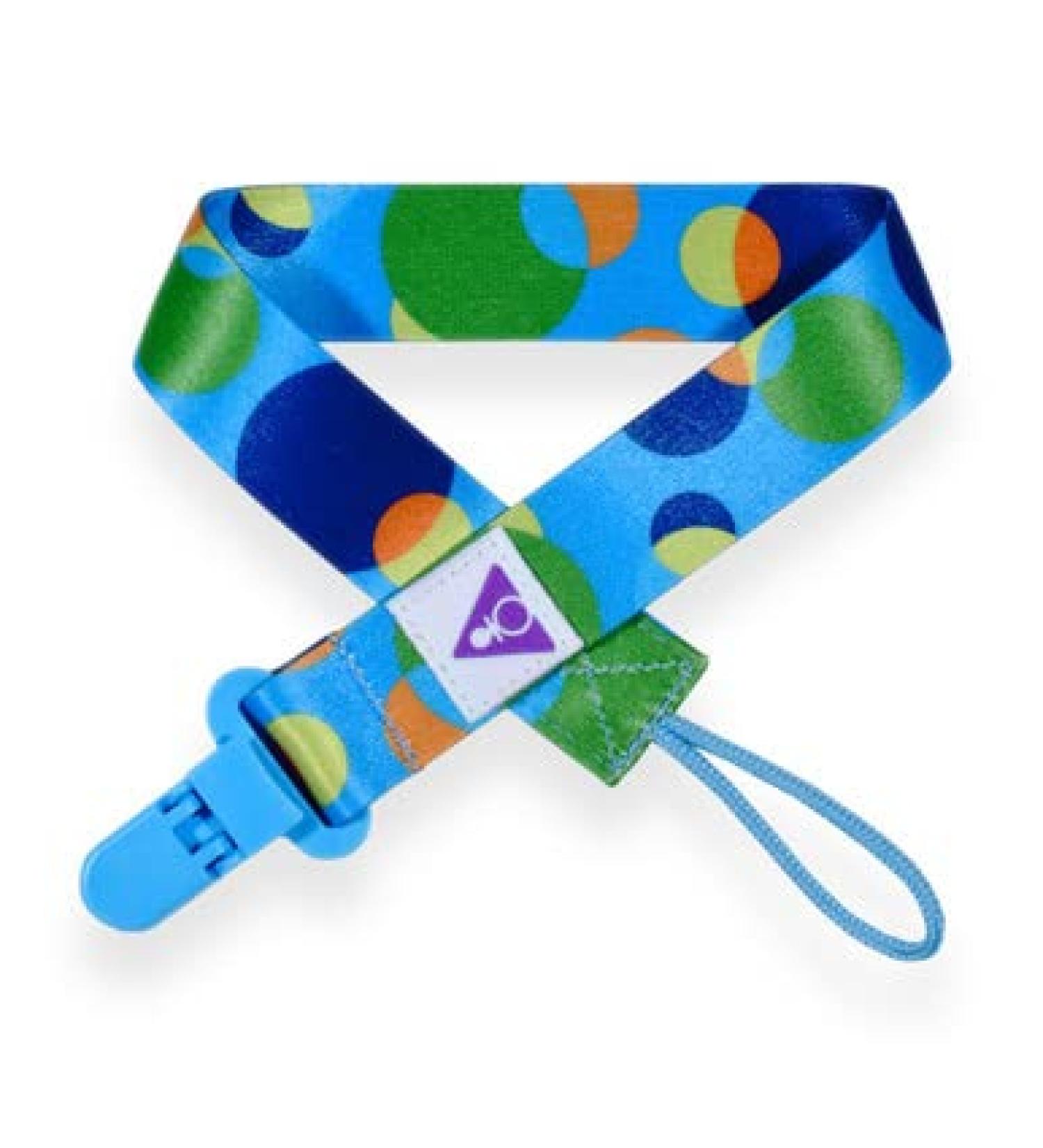 'Pacifier Addict - Adult Pacifier Clip/Lanyard - Blue with Colorful Circles
