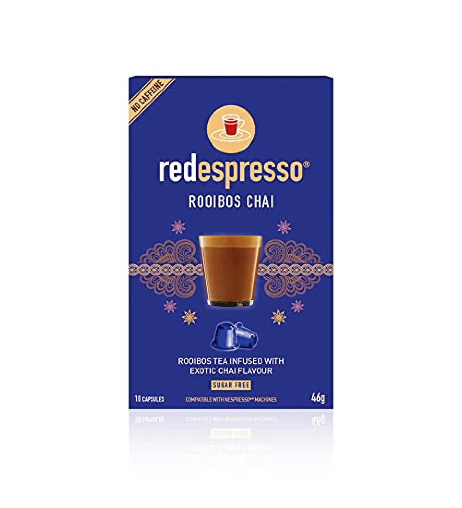 Red Espresso Rooibos Tea Chai Pods - South African - Nespresso Compatible - Vegan, Non GMO, Antioxidant, Calming - 10 Count - Buy Online on SooperMarket.com