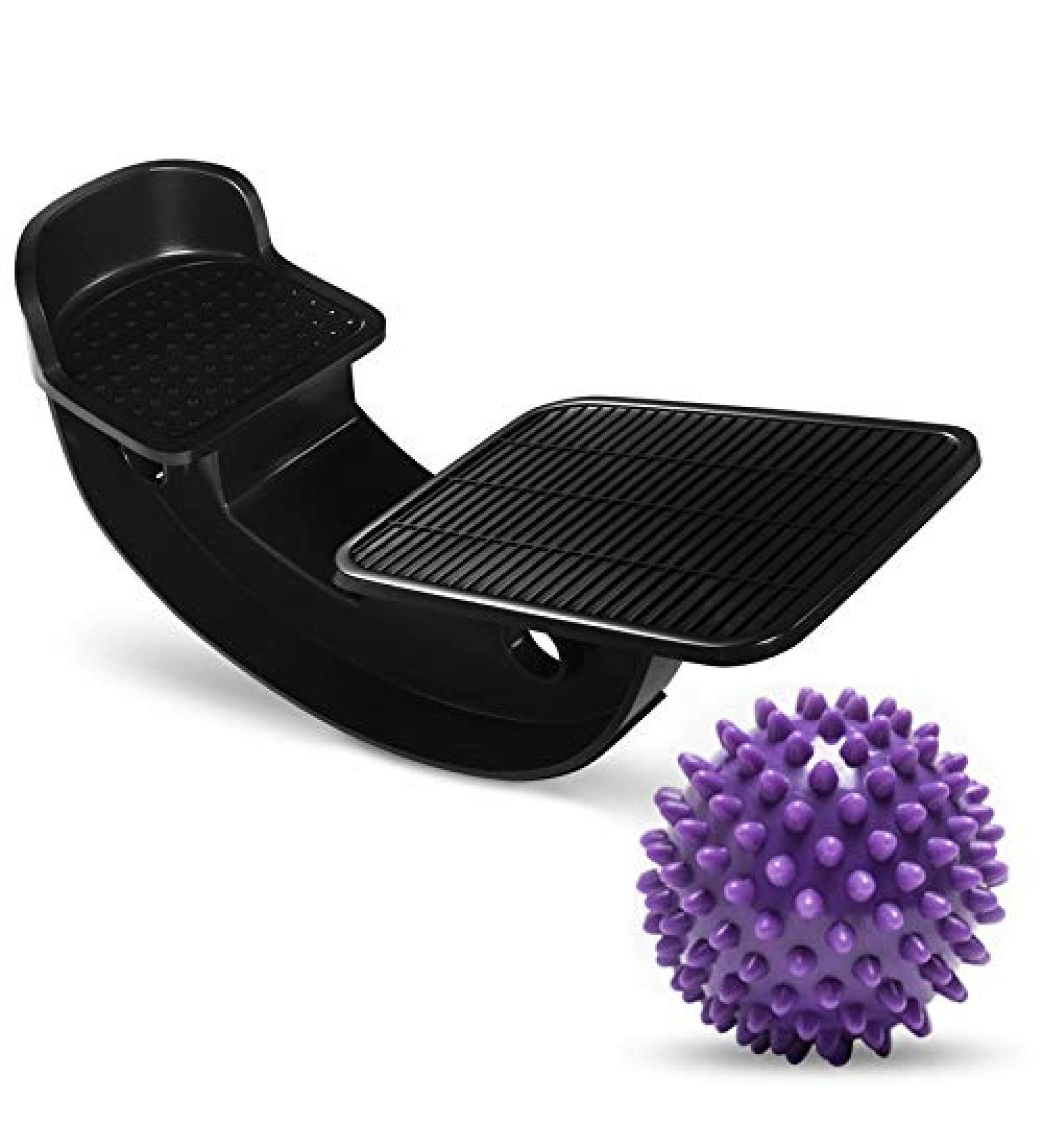 ProHeal Foot Rocker Calf Stretcher with Spiked Ball Massager - Plantar Fasciitis & Achilles Tendonitis Relief - Black (Blue/Purple Ball Options) - Buy Online on SooperMarket.com