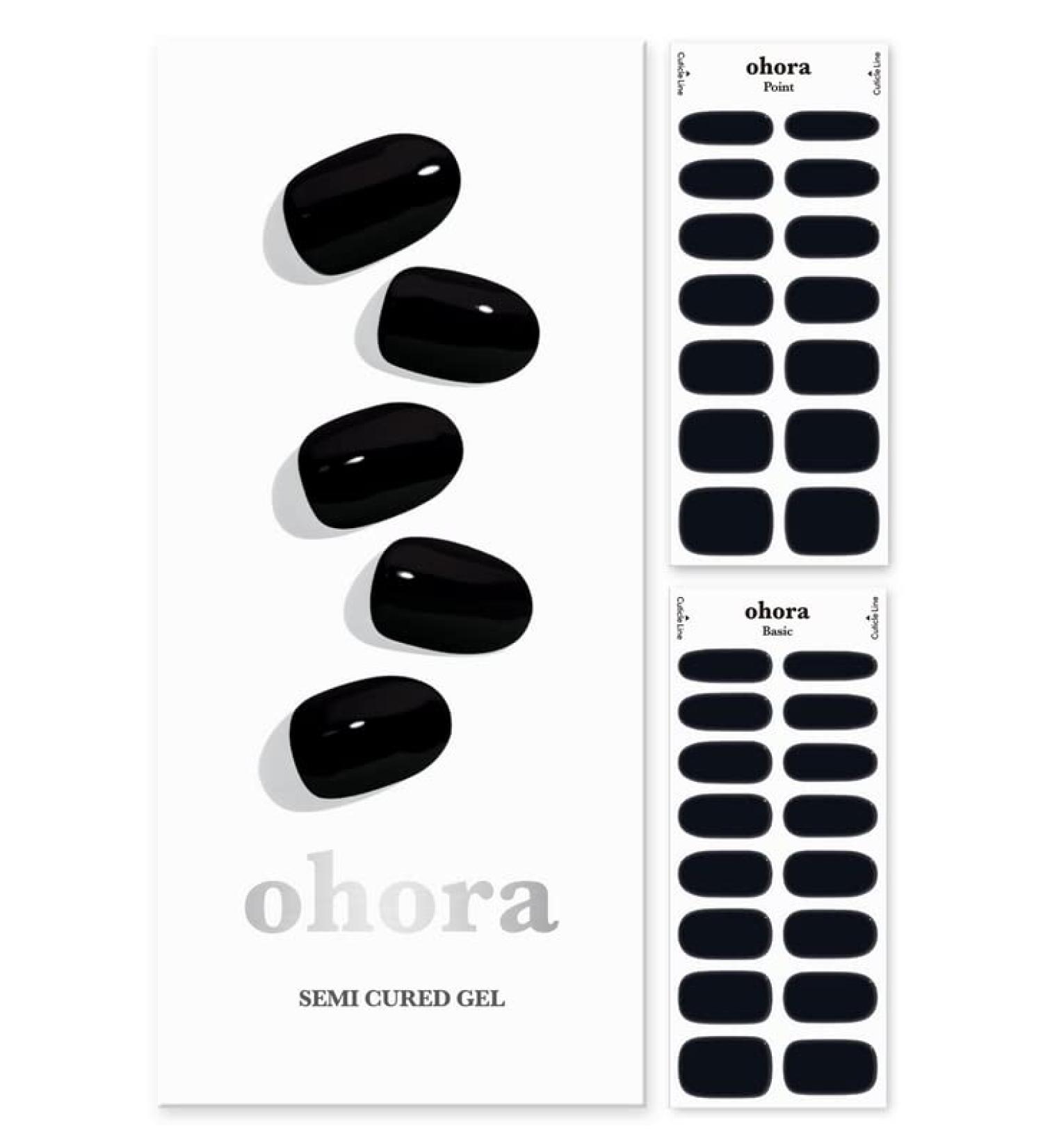 ohora Semi Cured Gel Nail Strips in Onyx - Salon-Quality & Long Lasting - Easy Application & Removal - Includes Prep Pads, Nail File & Wooden Stick - Buy Online on SooperMarket.com