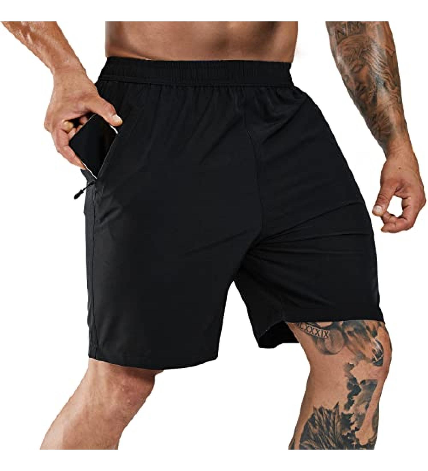 Haimont Men's Running Shorts 7 - Quick Dry Lightweight Athletic Shorts with Zipper Pockets - Black - Size Medium - Buy Online on SooperMarket.com