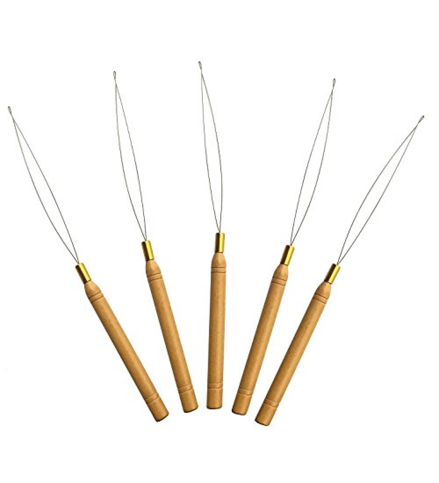 Set of 5 Wooden Loop Needle Threaders for Hair & Feather Extensions - Hair Extension Tool for Microlink Beads and Feathers - Buy Online on SooperMarket.com