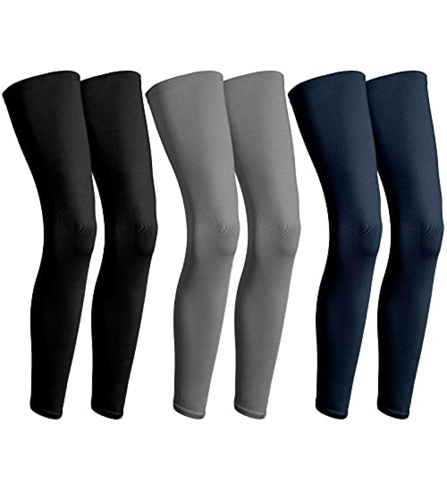 Geyoga 3 Pairs Full Compression Leg Sleeves | UV Protection | Outdoor Sports Cycling | Black Navy Blue Dark Grey | Medium - Buy Online on SooperMarket.com