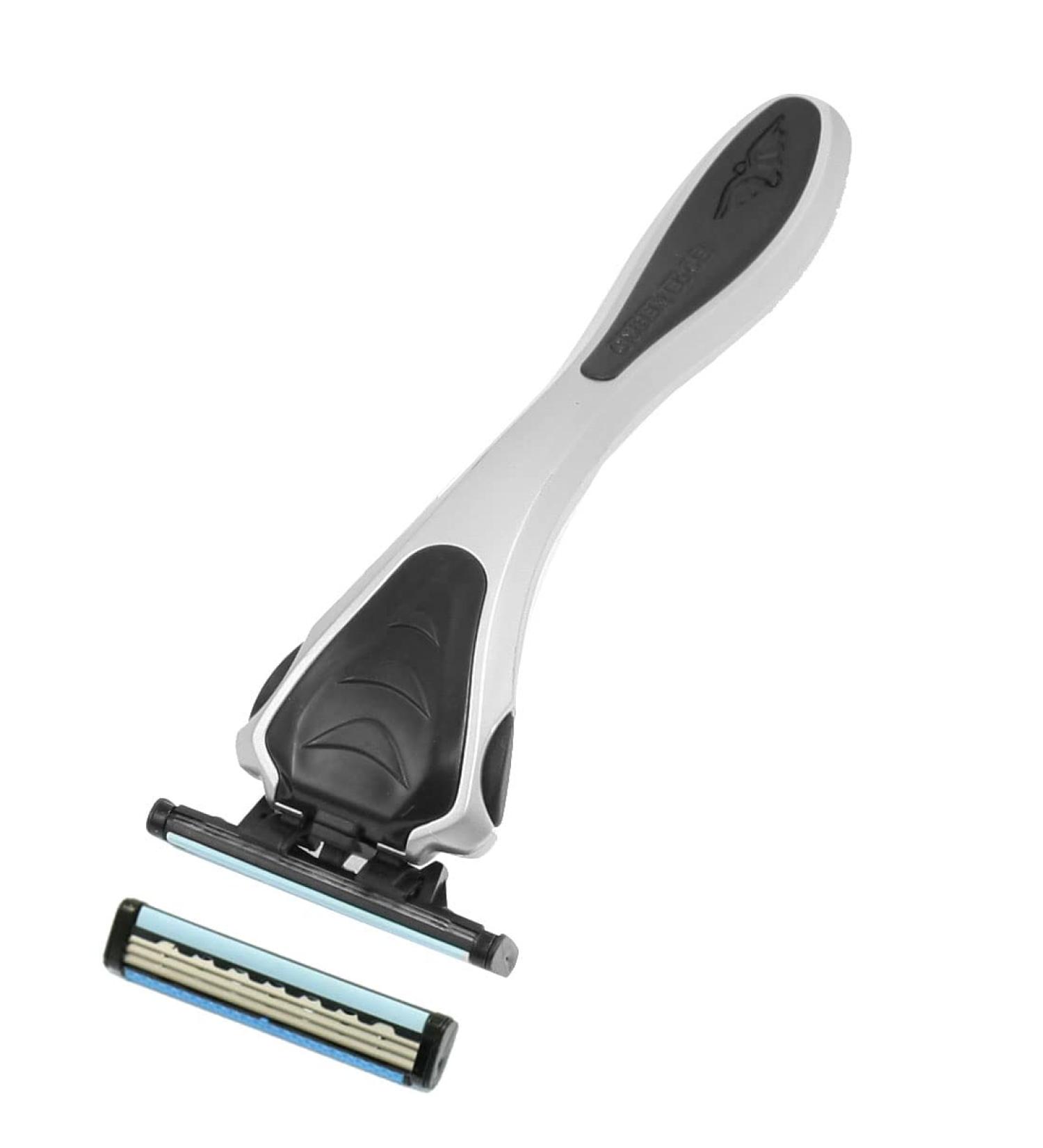 Ruilogod Men Travel Black Silver Tone Shaver Manual Razor W Two 3-Layer Blades