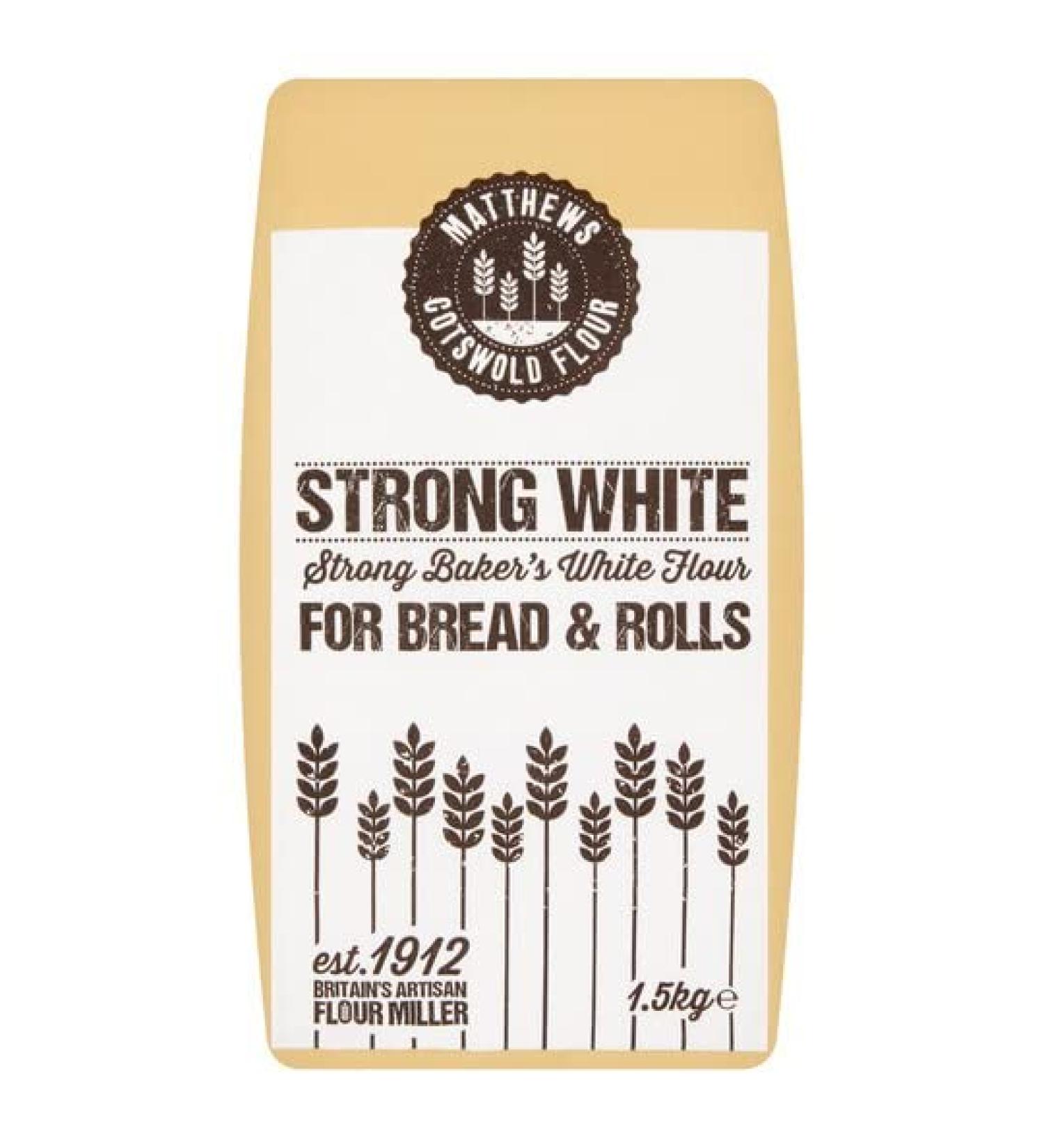 Matthews Cotswold Strong White Flour 1.5Kg | For Bread & Rolls | 12.5% high protein flour milled from grade 1 British wheat - Buy Online on SooperMarket.com
