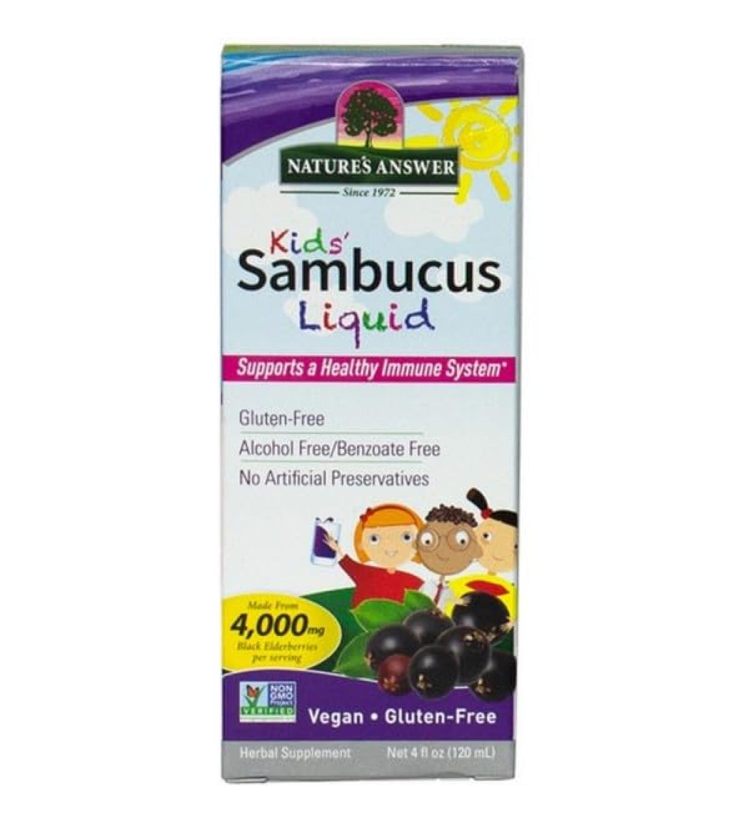 Nature Answer Sambucus Elderberry Syrup for Kids 120 ml Kid Friendly Immune Booster Daily Immune Support 4000 mg - Buy Online on SooperMarket.com