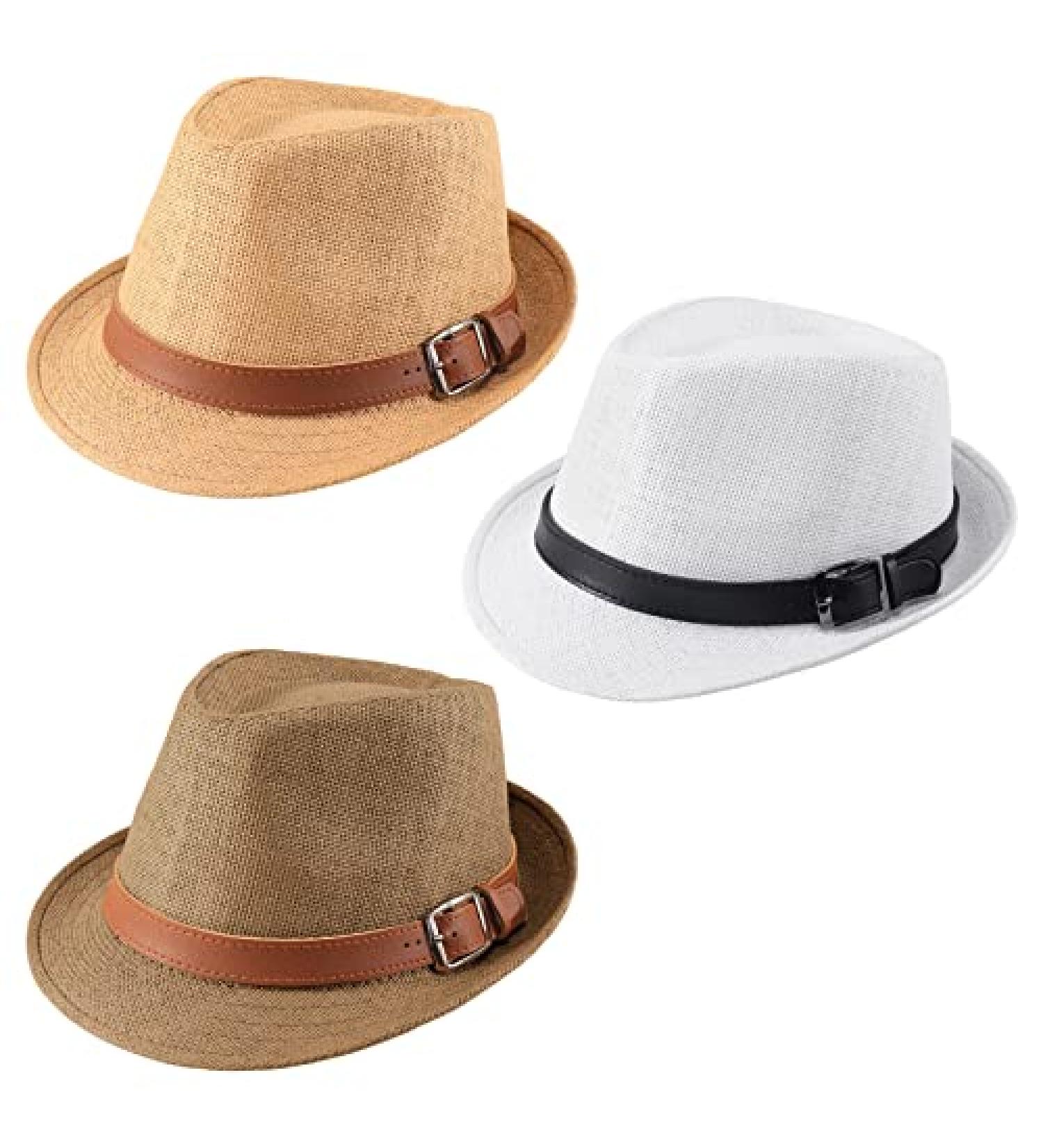 Ultrafun 3 Pack Straw Fedora Hat for Men Women - Classic Gangster Trilby Panama Sun Hat Set - Buy Online on SooperMarket.com