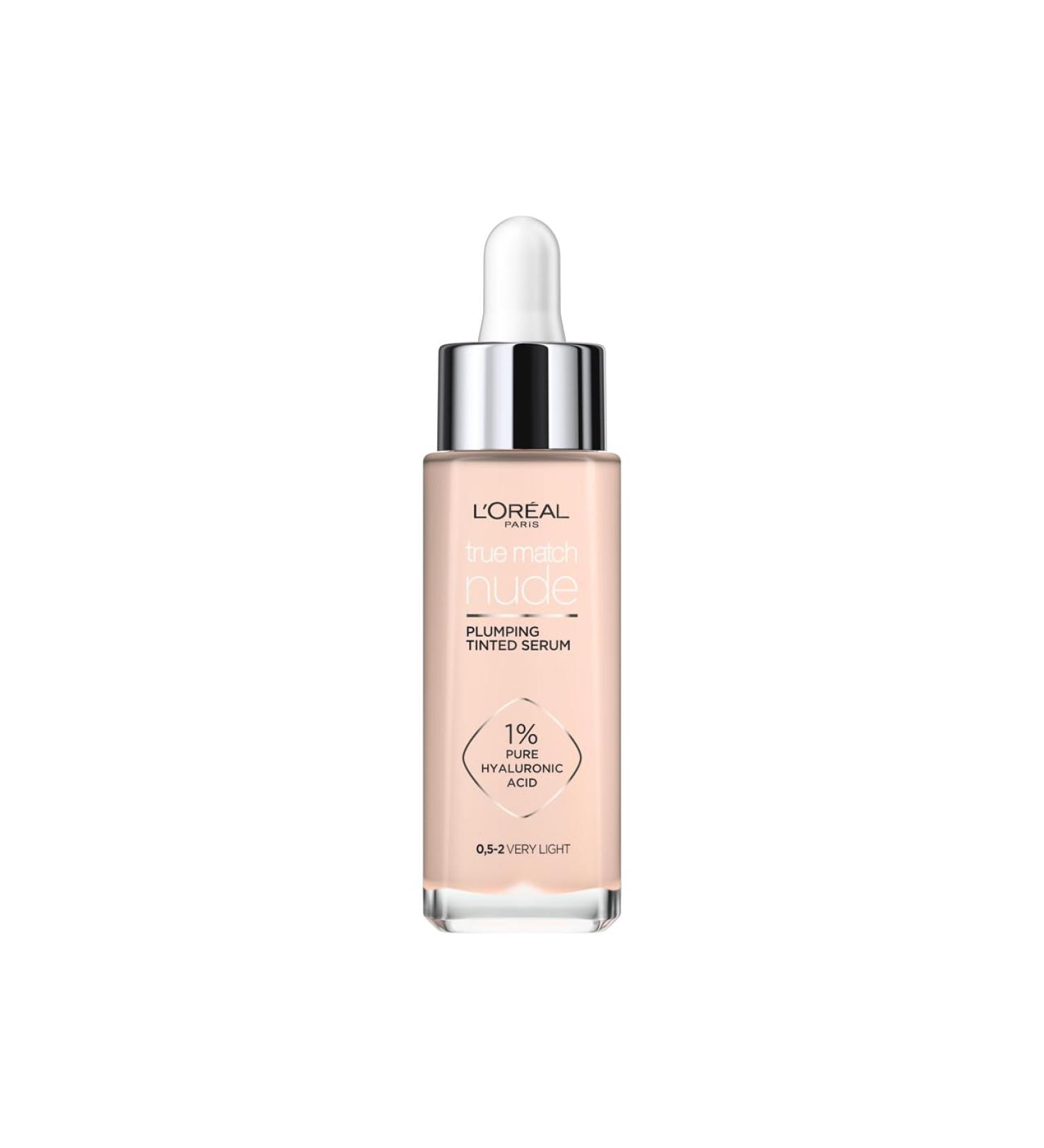 L'Oreal Paris True Match Tinted Serum Foundation 1% Hyaluronic Acid Hydrating Formula Replumps Skin in 1 Hour for a Natural Glowing Finish 30 ml Shade 0.5-2 Very Light - Buy Online on SooperMarket.com