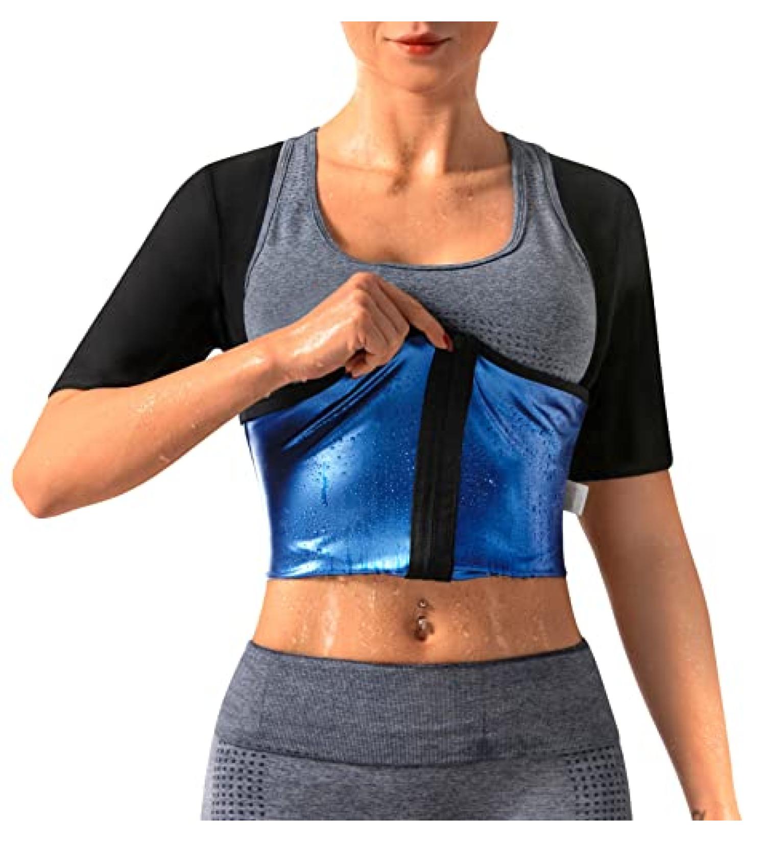 DYUAI Women's Short Sleeve Sauna Sweat Vest XL - Blue Lining, Body Shaper Training Vest for Heat Trapping - Buy Online on SooperMarket.com