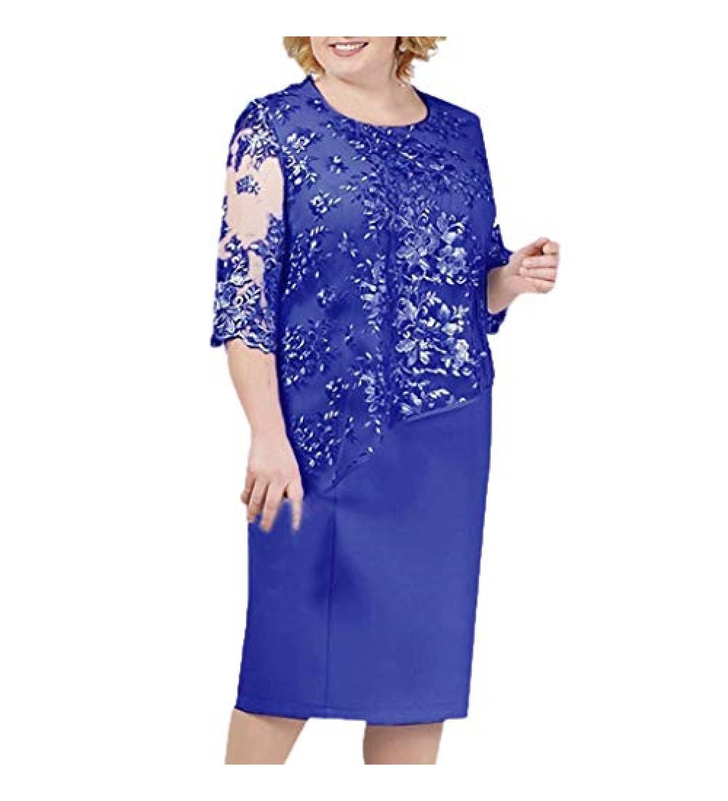 Plus Size Floral Lace Sheath Dress XL Dark Blue-1 | Knee Length Work Casual Party Cocktail Dress - Buy Online on SooperMarket.com