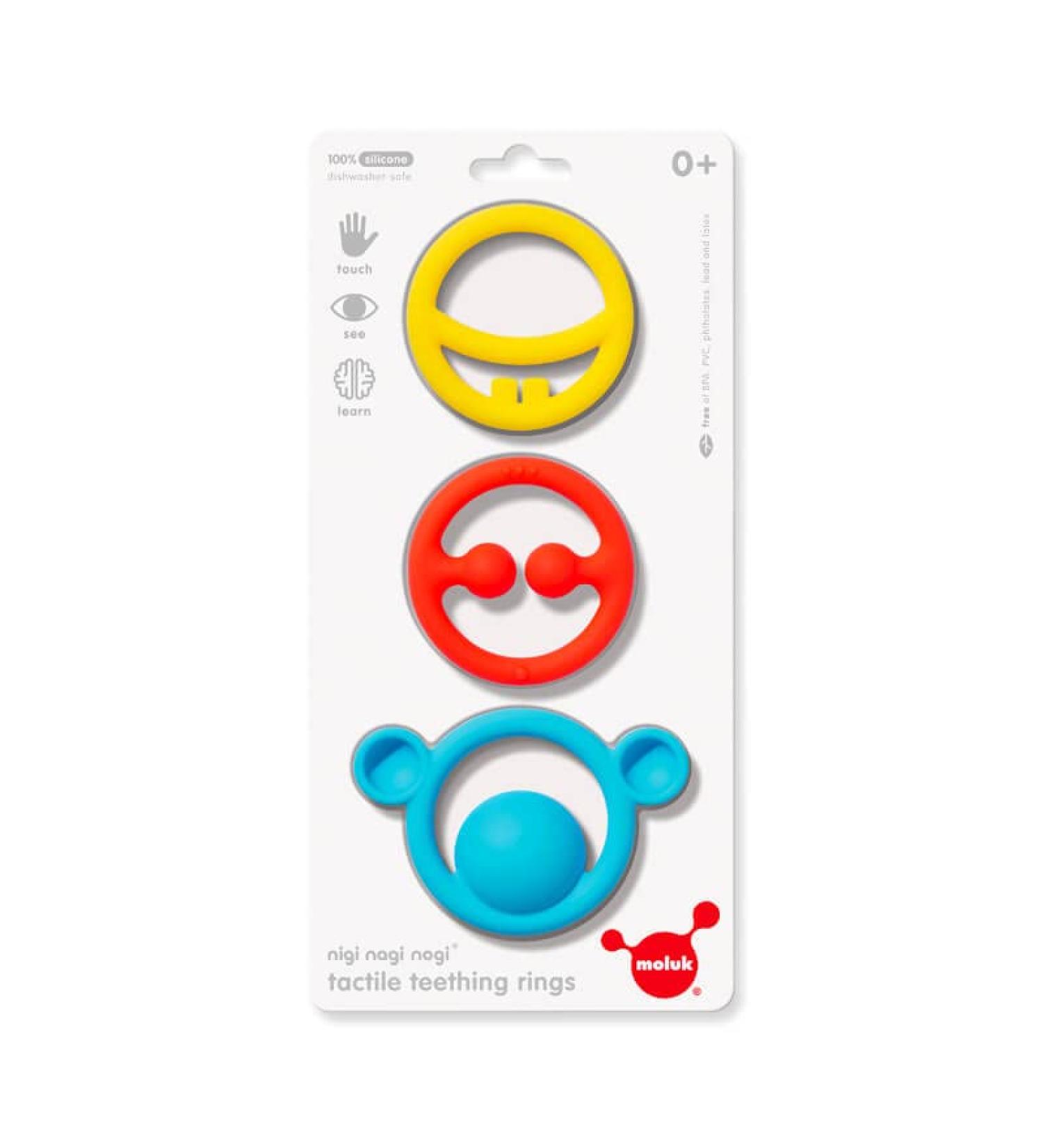 Fat Brain Toys Nigi Nagi and Nogi Teething Rings by MOLUK - Primary Colors - Buy Online on SooperMarket.com