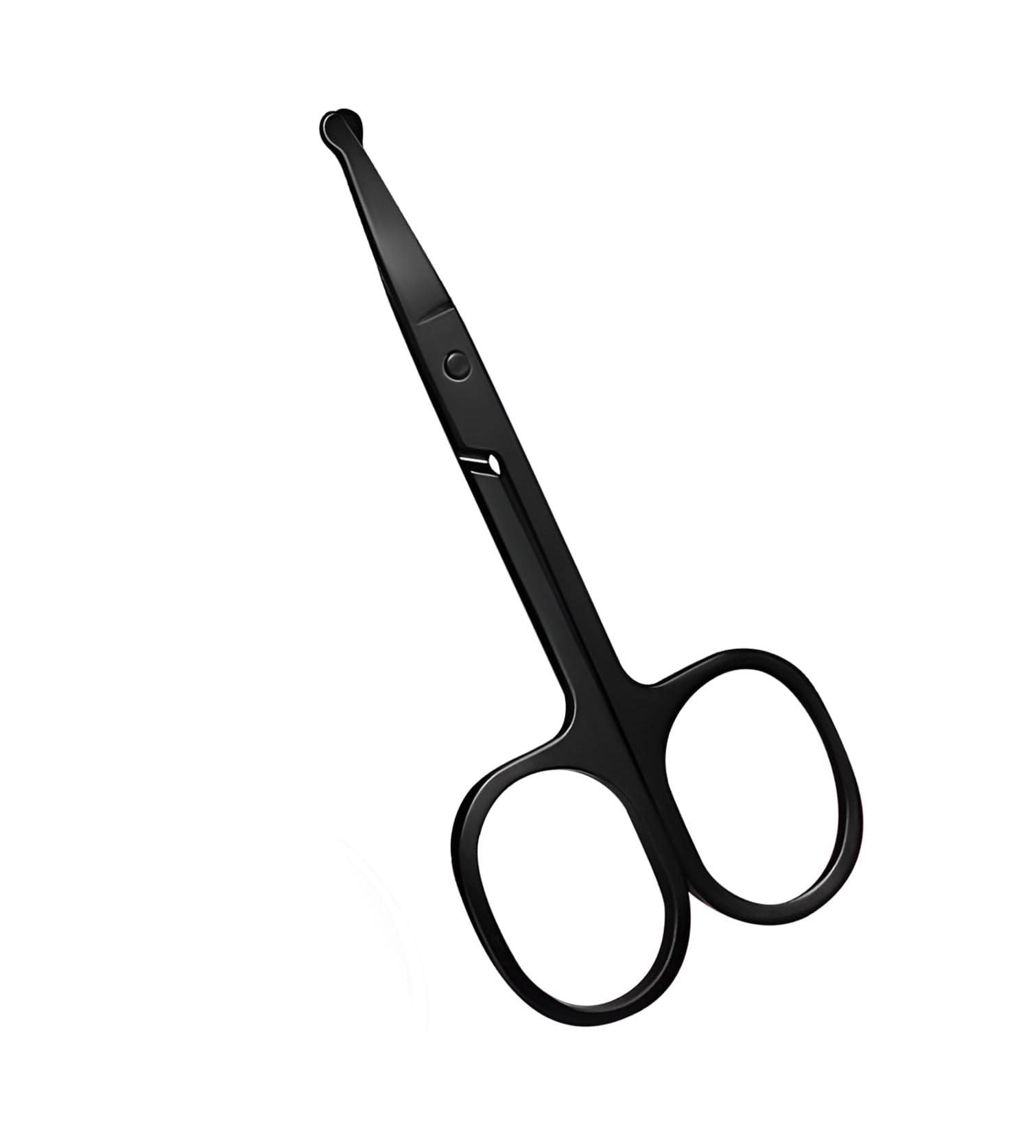 Stainless Steel Curved Nose Hair Scissors - Professional Trimming Tool for Ear, Nose, Eyebrows, Eyelashes - Rounded Safety Blades (Black) - Buy Online on SooperMarket.com