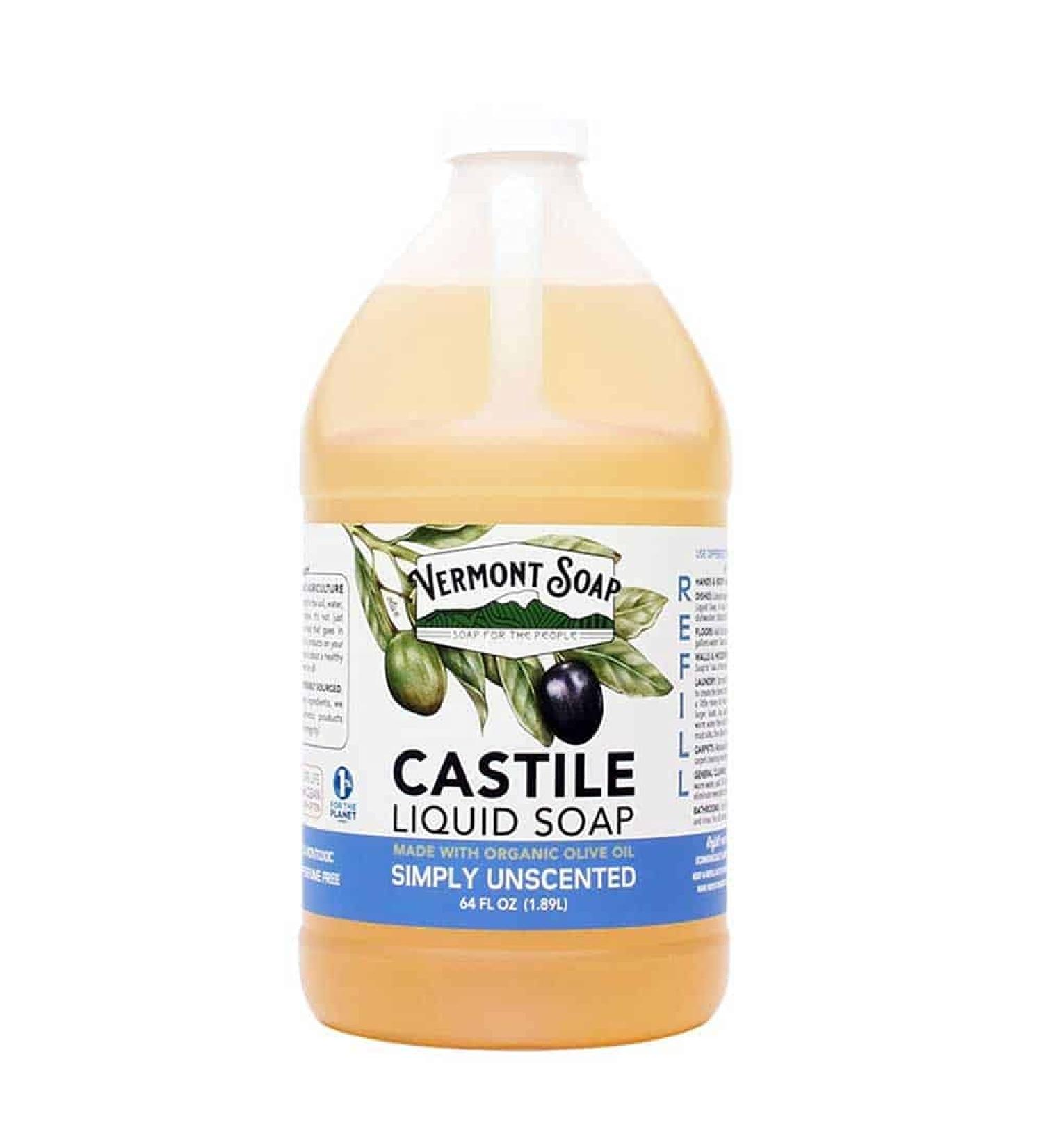 Vermont Castile Soap Unscented 64 Fl Oz - Gentle Liquid Soap for Sensitive Skin, Natural Body Wash, Organic Shampoo - Aloe Castile Soap for Men & Women - Buy Online on SooperMarket.com