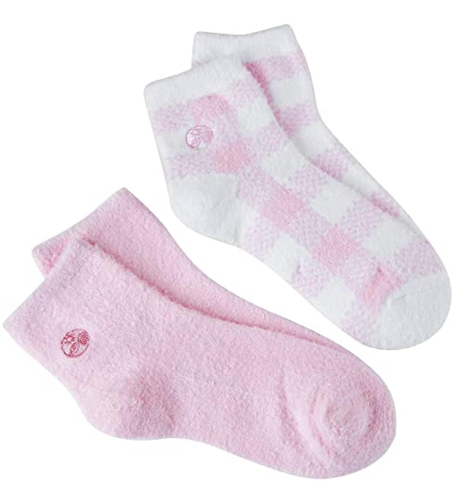 Earth Therapeutics Aloe Socks - Double Pack - PINK PLAID (2 Pairs)
