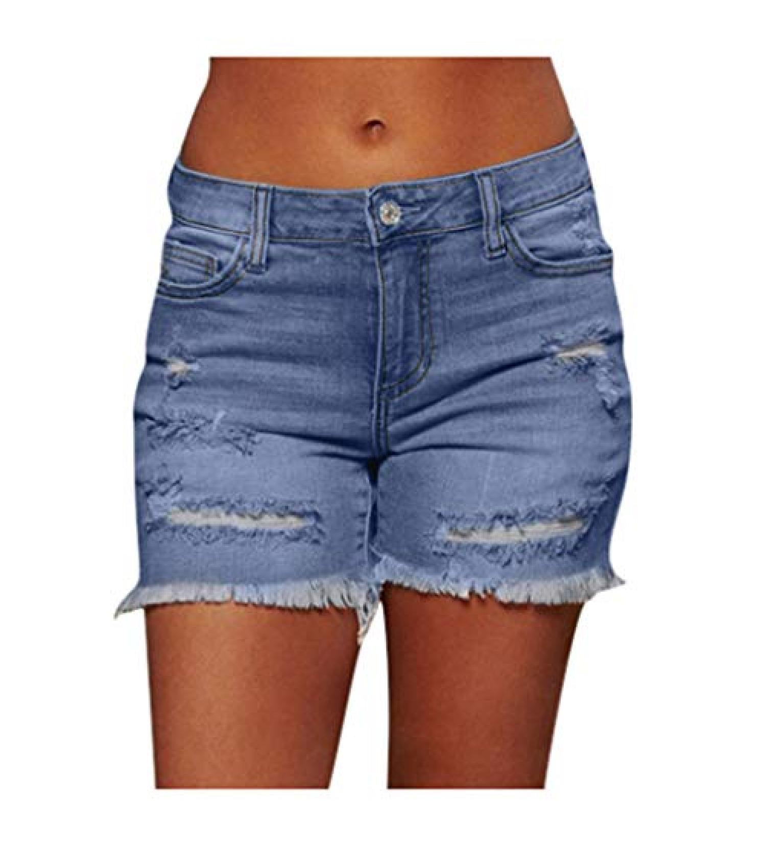 Napoo Women's High Waisted Ripped Denim Shorts - Blue, Medium - Buy Online on SooperMarket.com