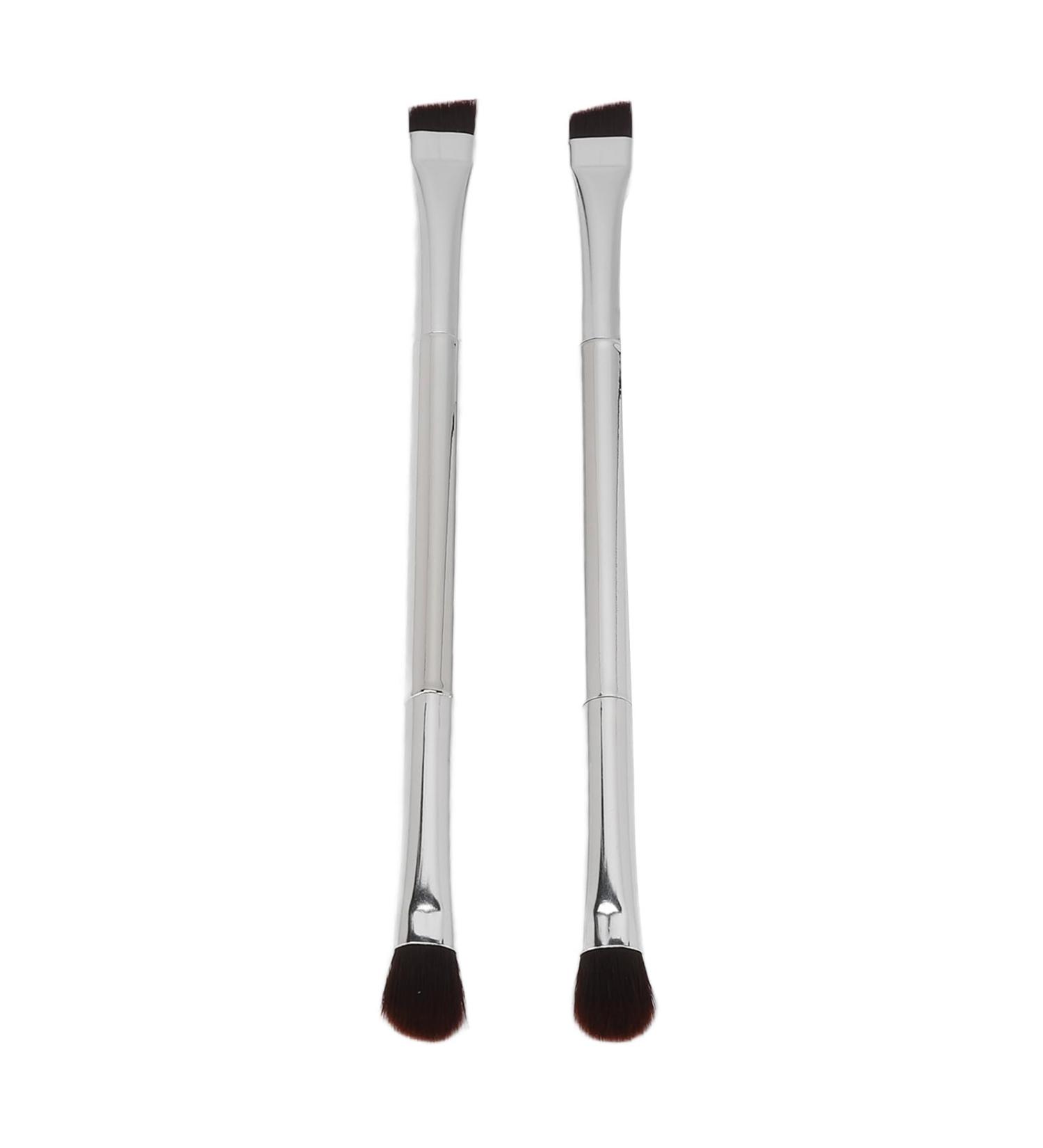 Slanted Eyebrow Brush Professional Double Ended Ergonomic Silver Portable 2pcs Eyeshadow Brush Makeup for Party - Buy Online on SooperMarket.com