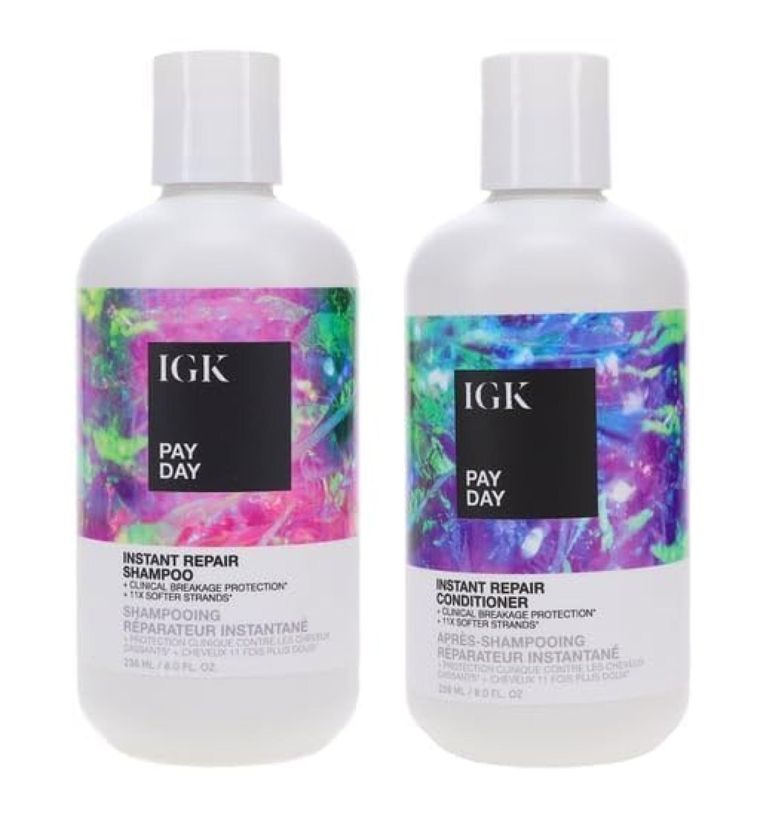 IGK Pay Day Instant Repair Shampoo & Conditioner Set | Bond-Building Damage Repair | Vegan & Cruelty-Free | International Shipping Available - Buy Online on SooperMarket.com